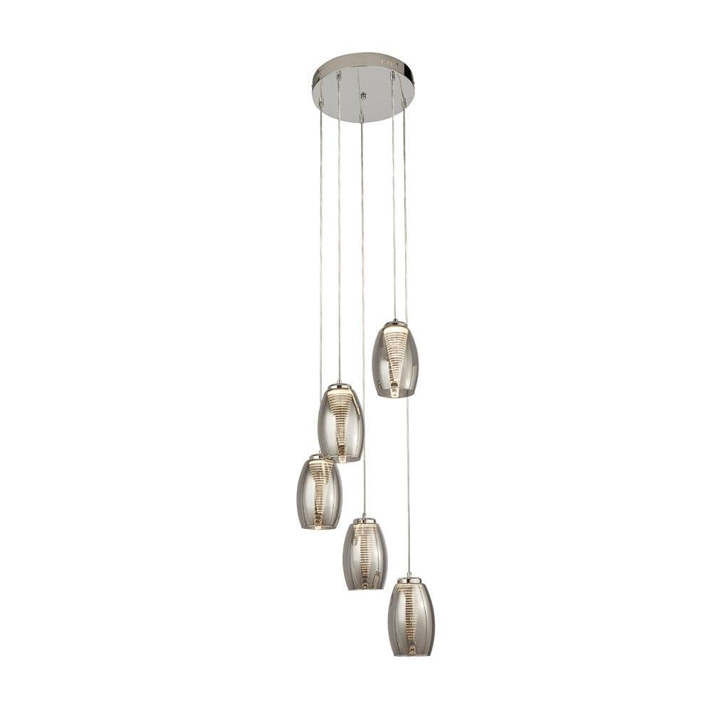 Cyclone 5 Light LED Multi-drop Pendant - Smoked Glass Shades-Ceiling Pendant Lights-1-Tiffany Lighting Direct