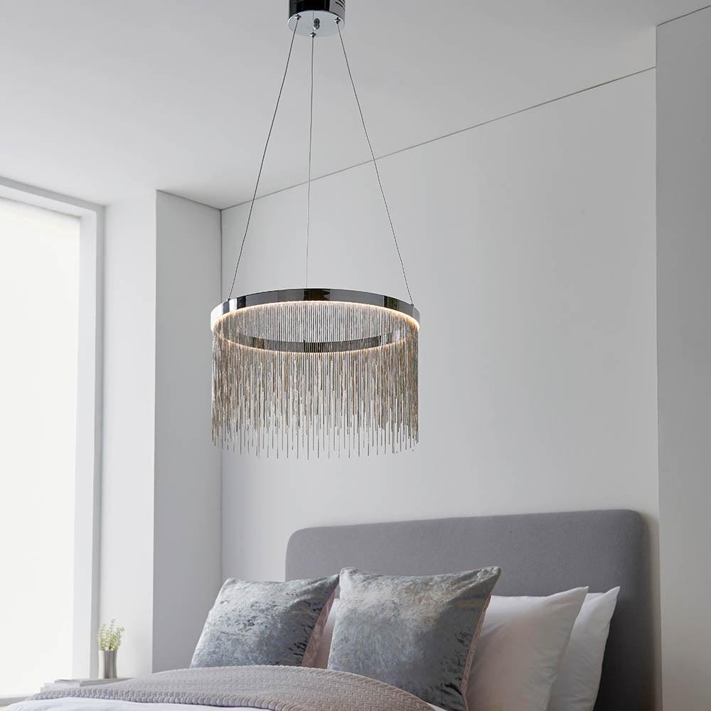 Endon Zelma CCT 1 Light Polished Chrome Ceiling Pendant-Ceiling Pendant Lights-Endon Lighting Living Room Wide Shot Lighting Tiffany Lighting Direct
