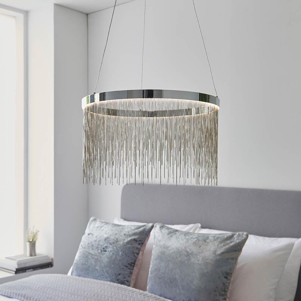 Endon Zelma CCT 1 Light Polished Chrome Ceiling Pendant-Ceiling Pendant Lights-Endon Lighting Hallway Lighting Family Image Tiffany Lighting Direct