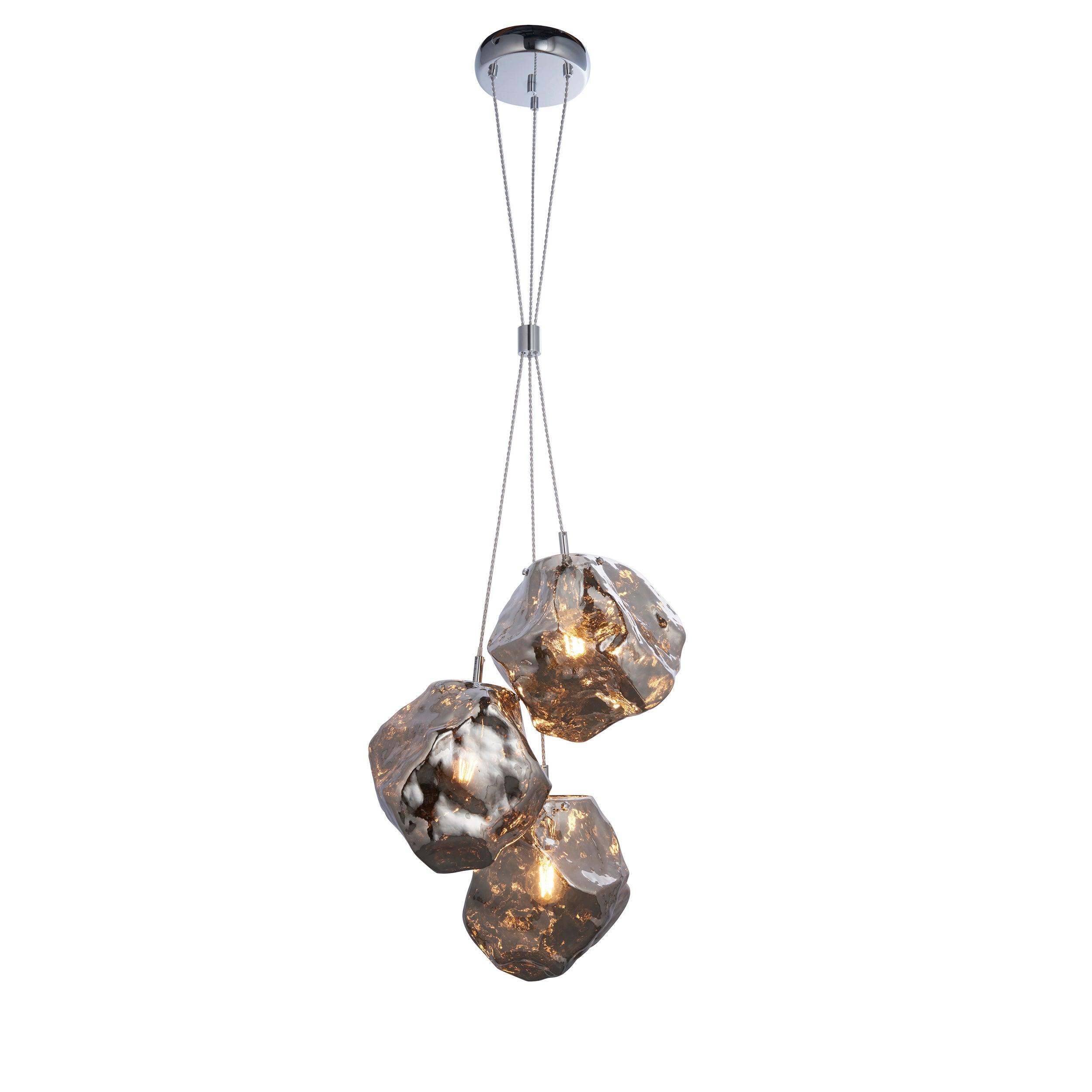 Endon Rock 3 Light Metallic Chrome Pendant Light-Ceiling Pendant Lights-Endon Lighting Living Room Lighting Tiffany Lighting Direct