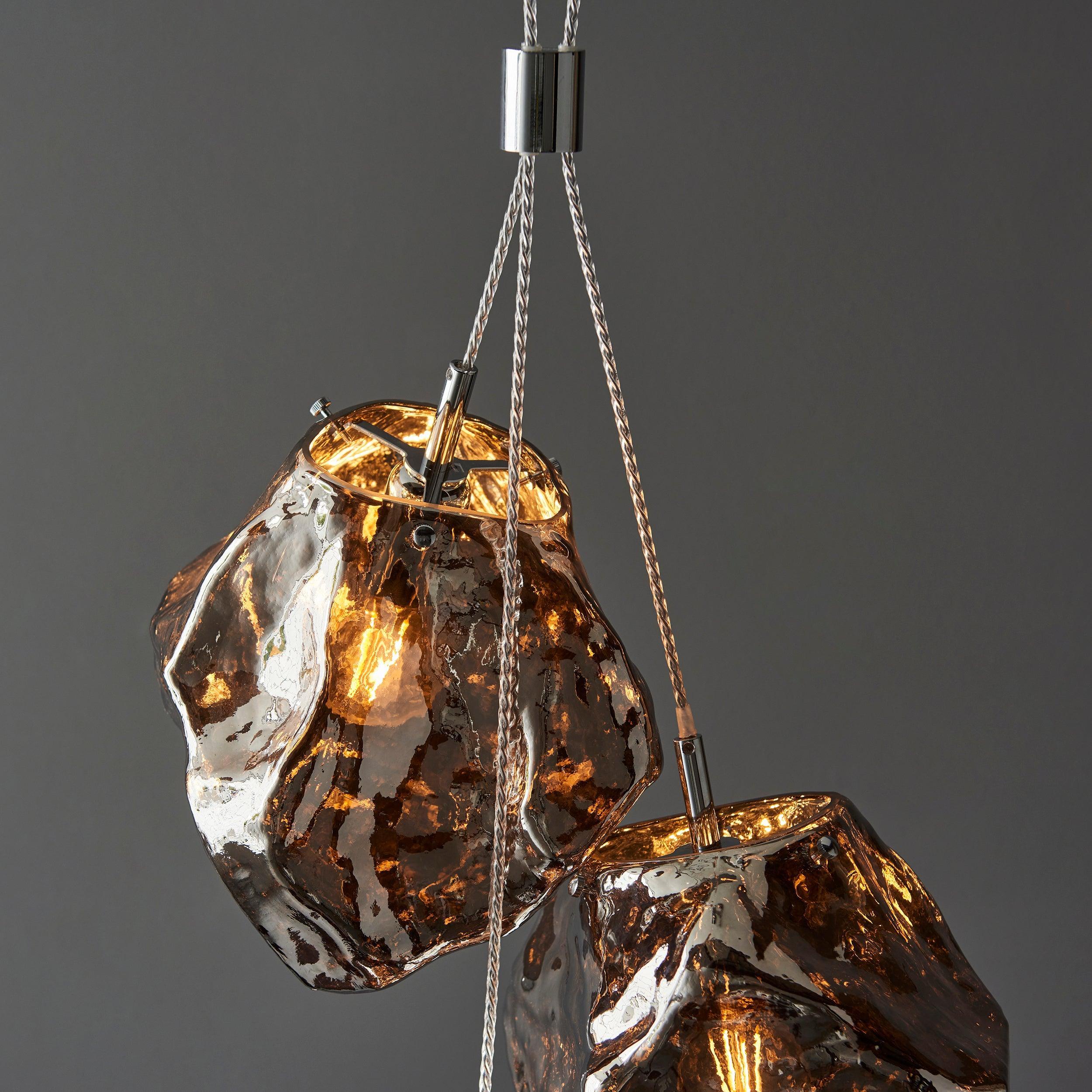 Endon Rock 3 Light Metallic Chrome Pendant Light-Ceiling Pendant Lights-Endon Lighting living room close. up unlit Tiffany Lighting Direct