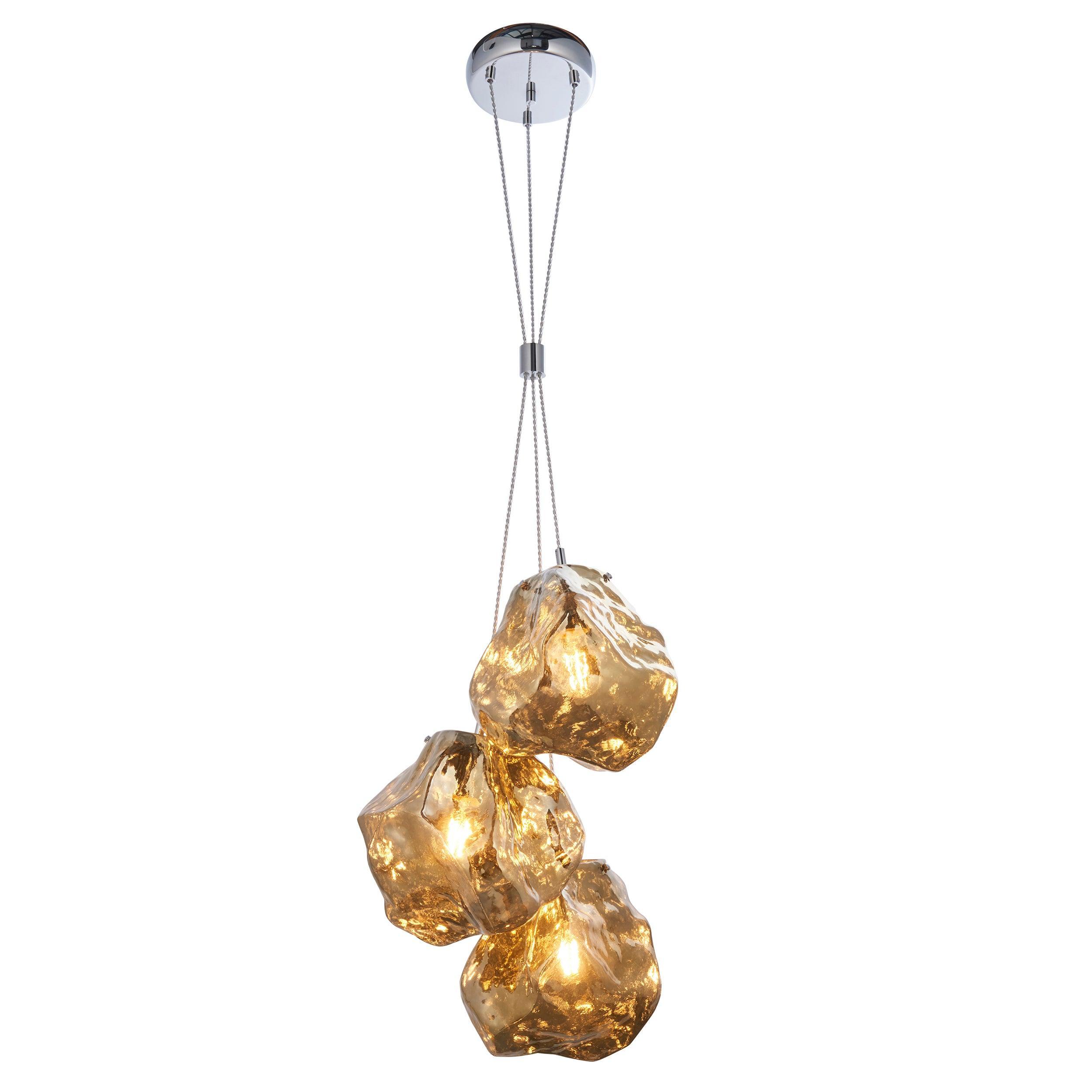 Endon Rock 3 Light Metallic Brass Pendant Light-Ceiling Pendant Lights-Endon Lighting Living Room Lighting Tiffany Lighting Direct