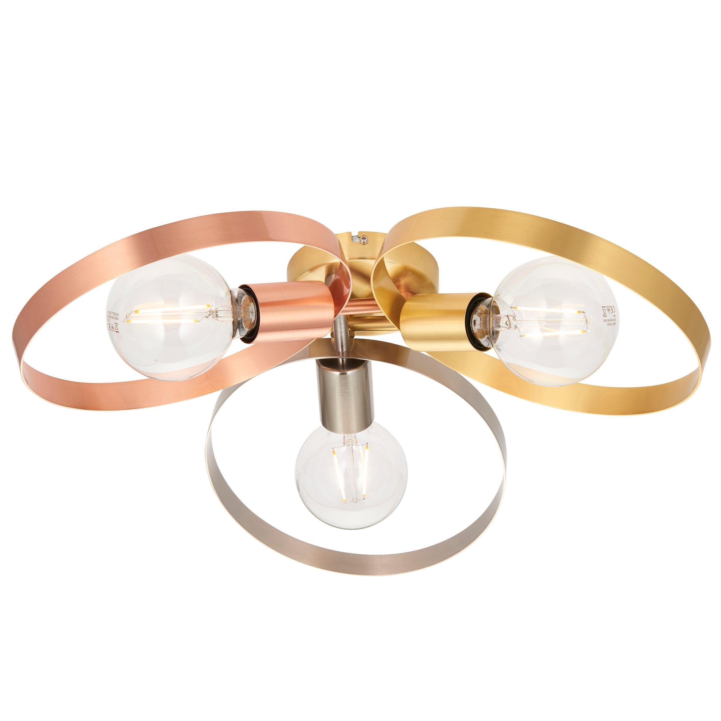 Endon Hoop 3 Light Brass Semi Flush Ceiling Light Living room Image