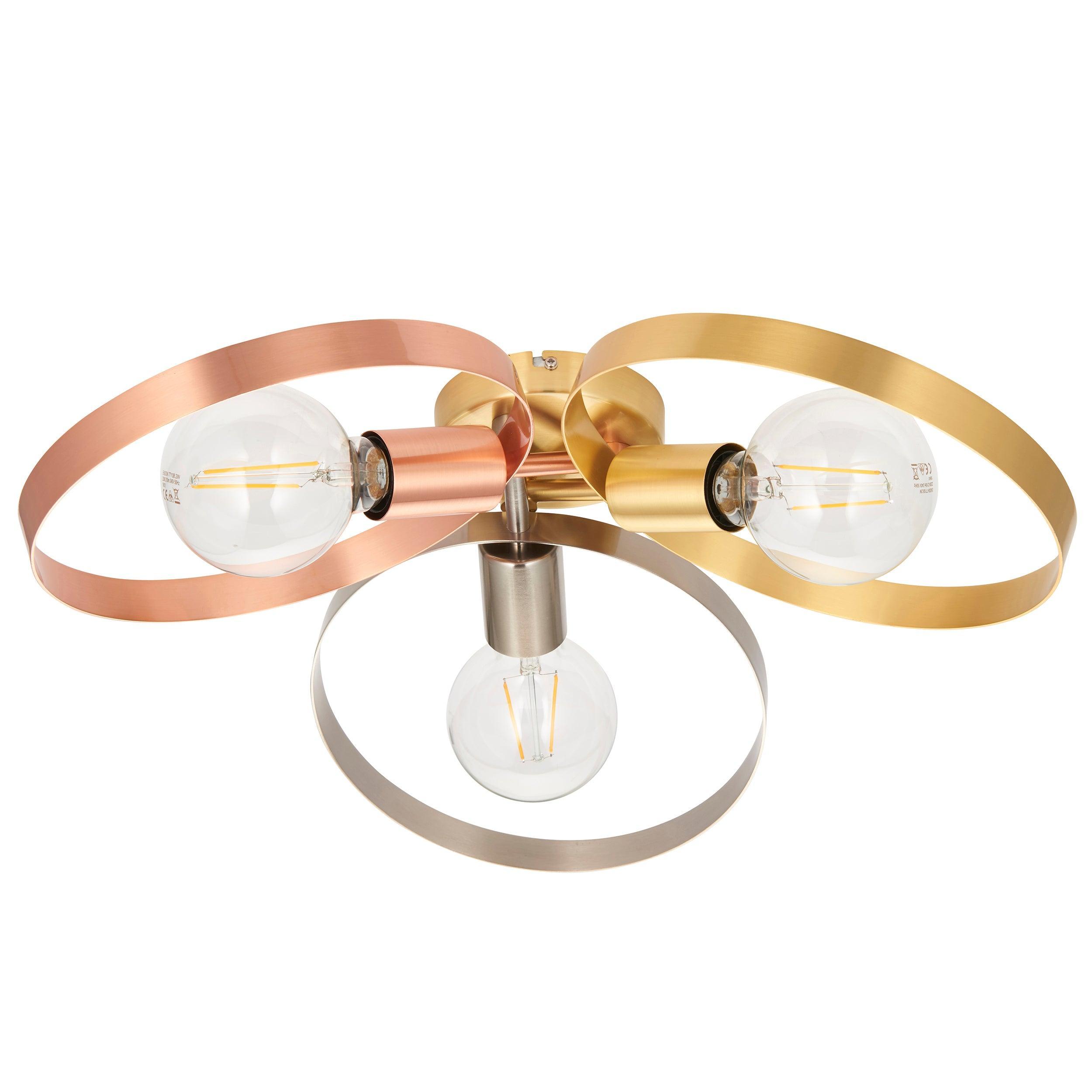 Endon Hoop 3 Light Brass Semi Flush Ceiling Light Living room weight image