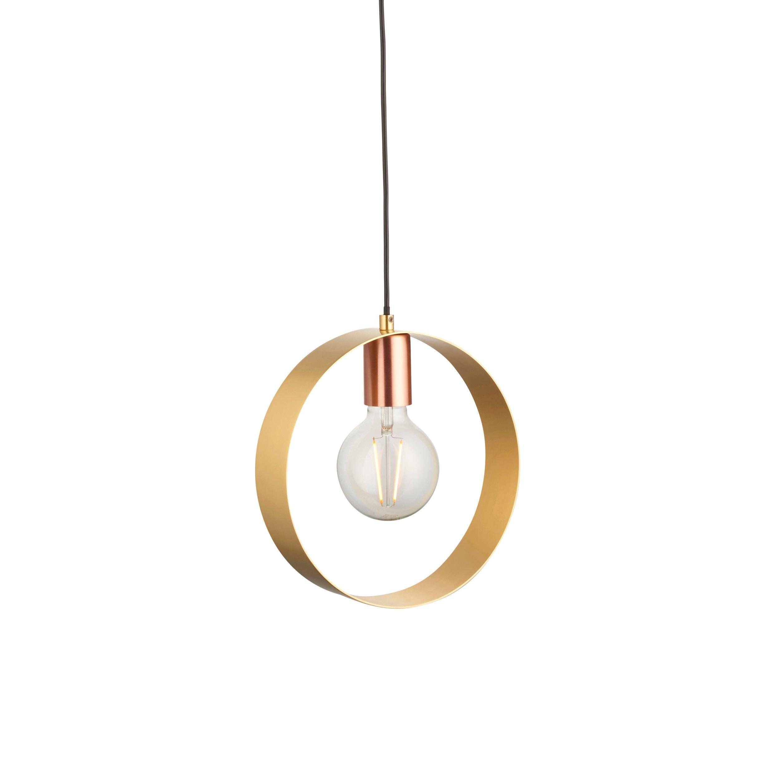 Endon Hoop 1 Light Brass Finish Pendant Ceiling Light-Ceiling Pendant Lights-Endon Lighting Living Room Lighting Tiffany Lighting Direct