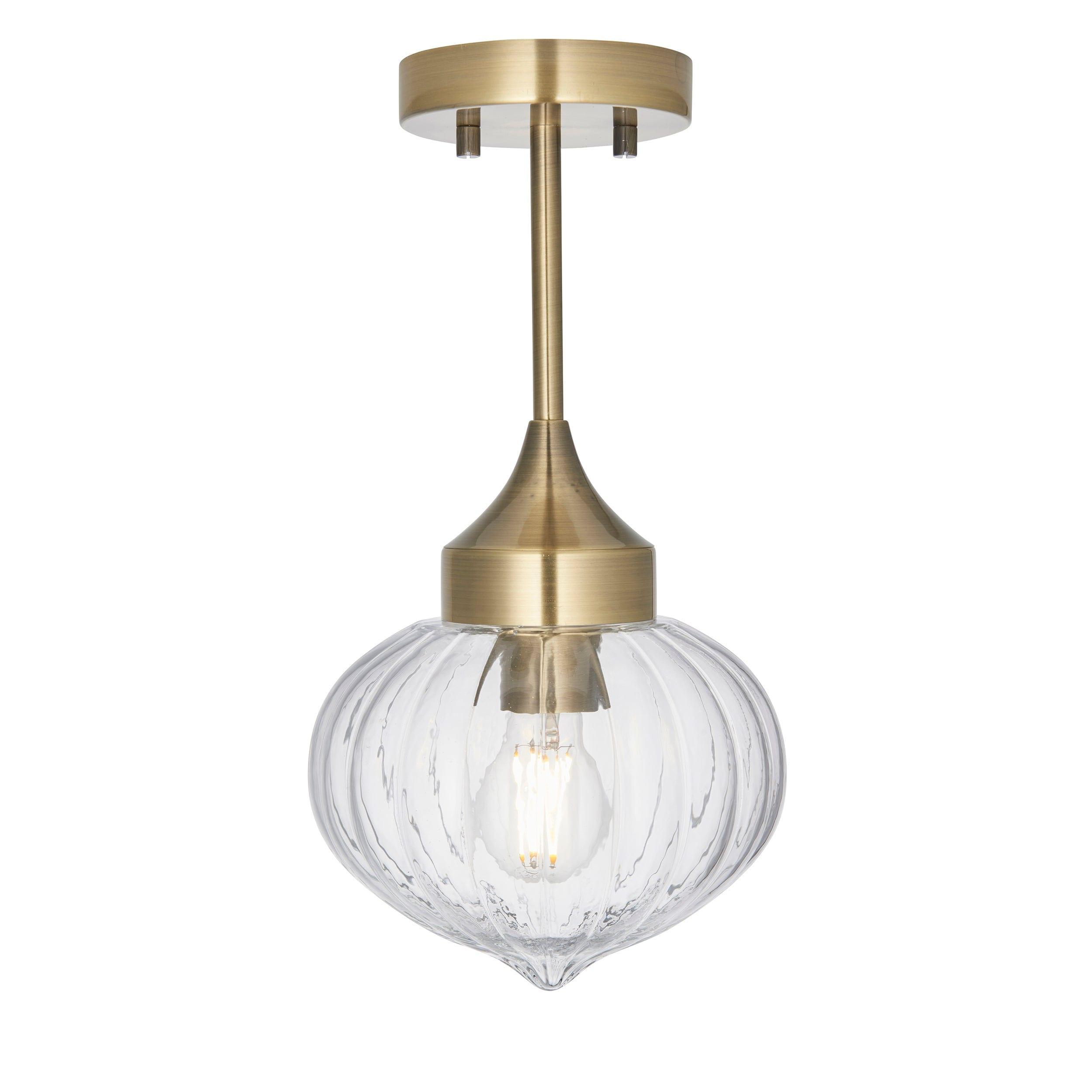 Addington 1 Light Antique Brass Finish Semi Flush Ceiling Light 97684 Living Room Image 1