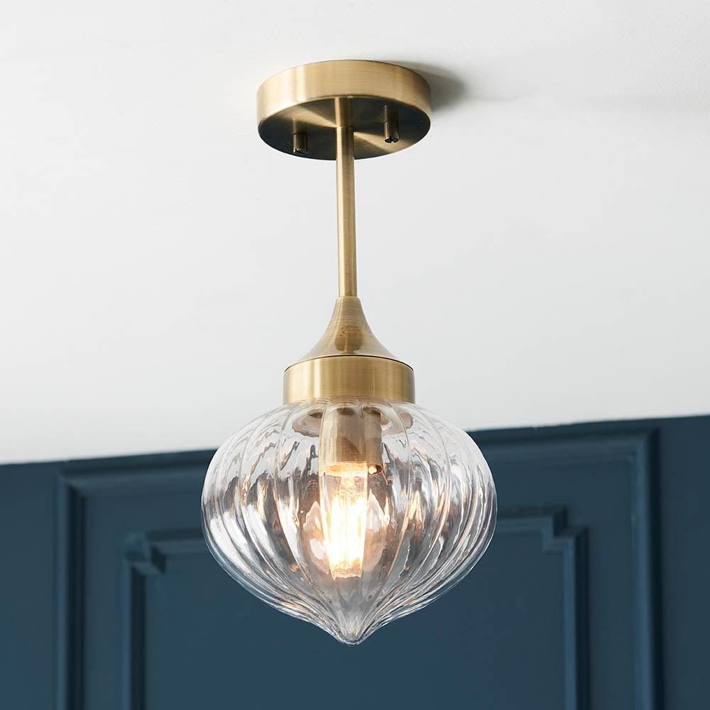 Addington 1 Light Antique Brass Finish Semi Flush Ceiling Light 97684 living room close up shot