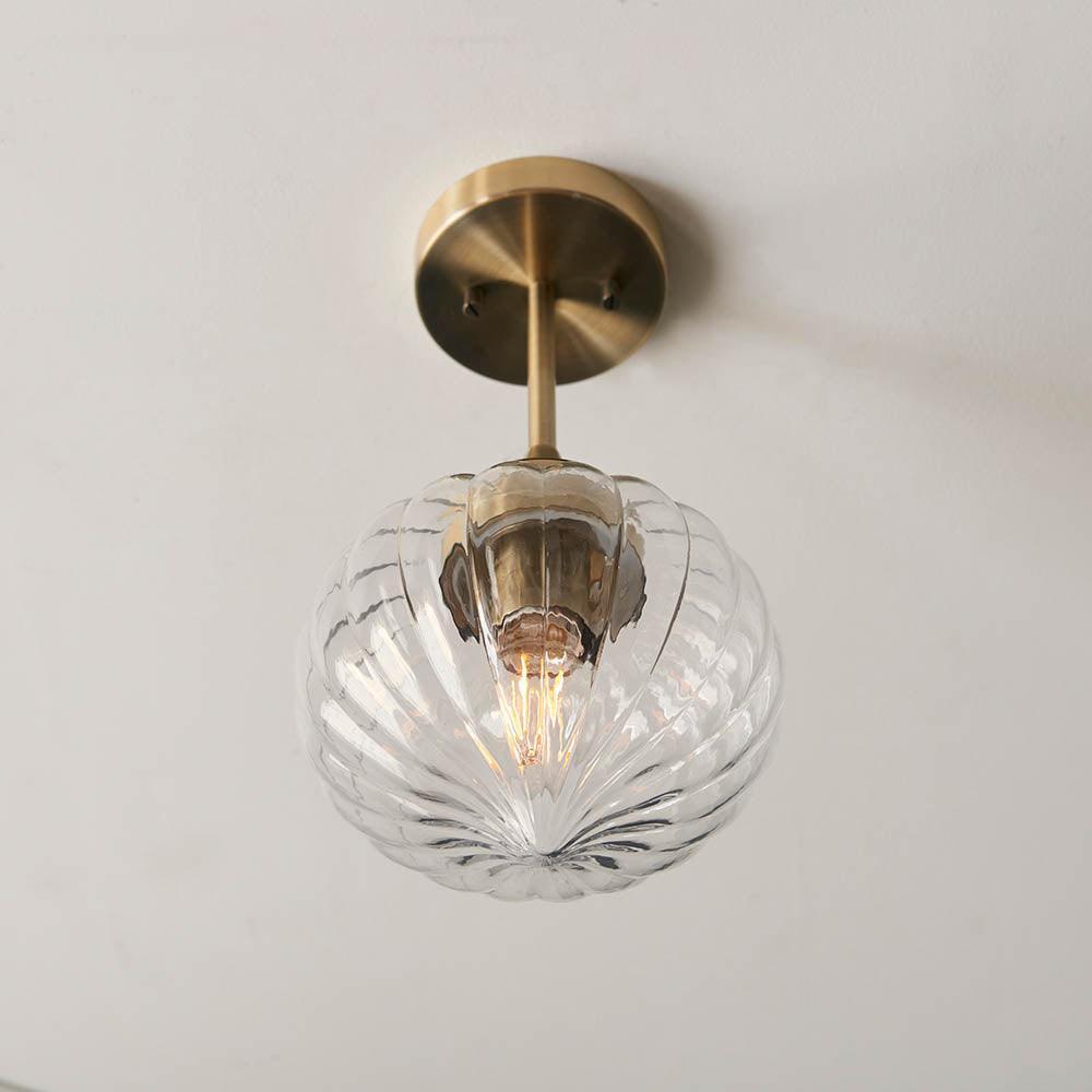 Addington 1 Light Antique Brass Finish Semi Flush Ceiling Light 97684 living room alt angle close up shot