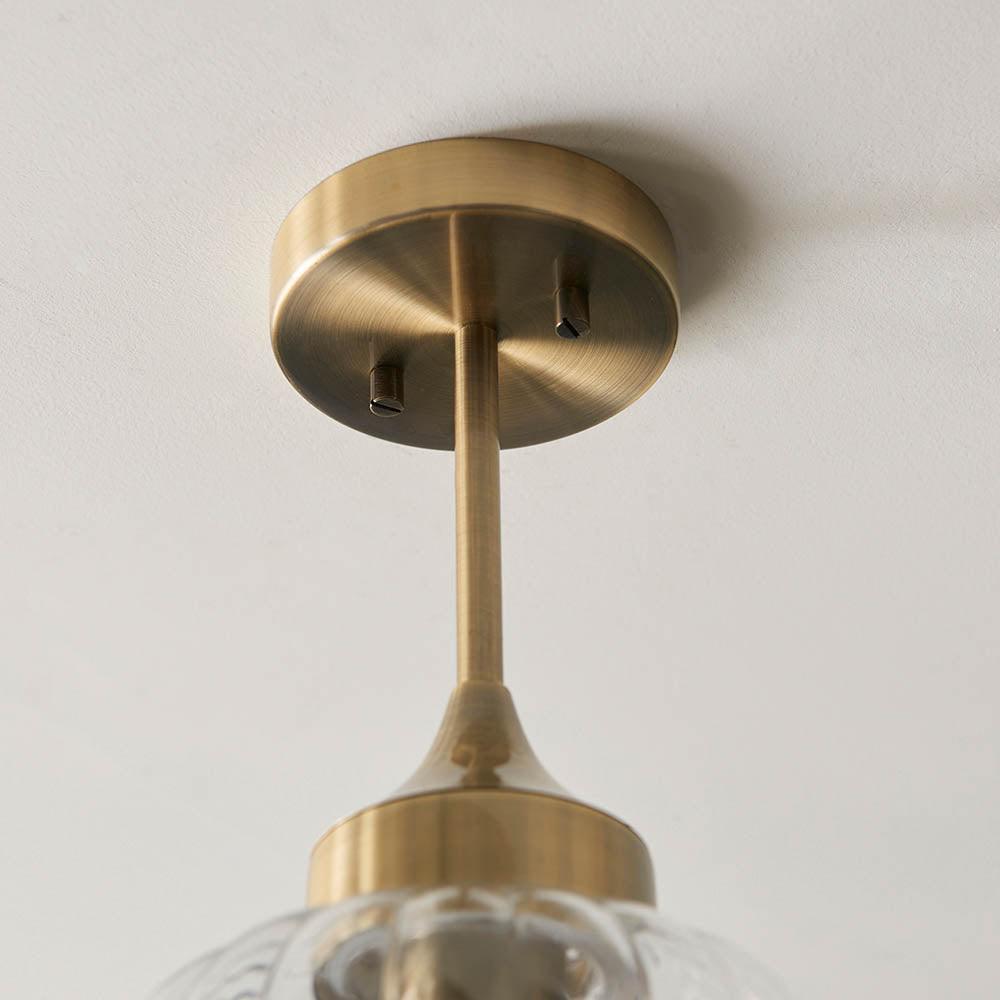Addington 1 Light Antique Brass Finish Semi Flush Ceiling Light 97684 living room alt angle close up shot