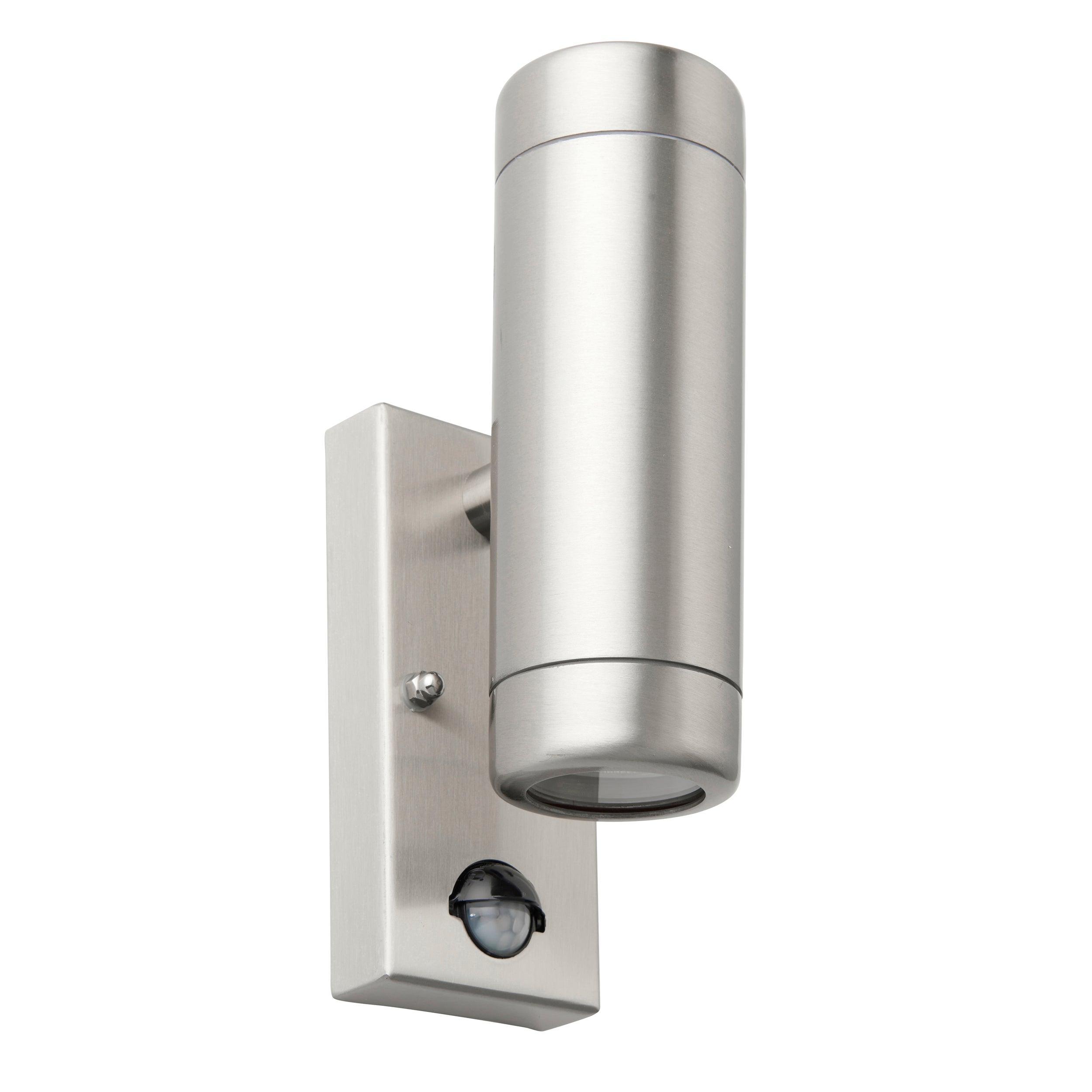odyssey pir steel twin outdoor wall light ip44 7wby Saxby Lighting, close up image