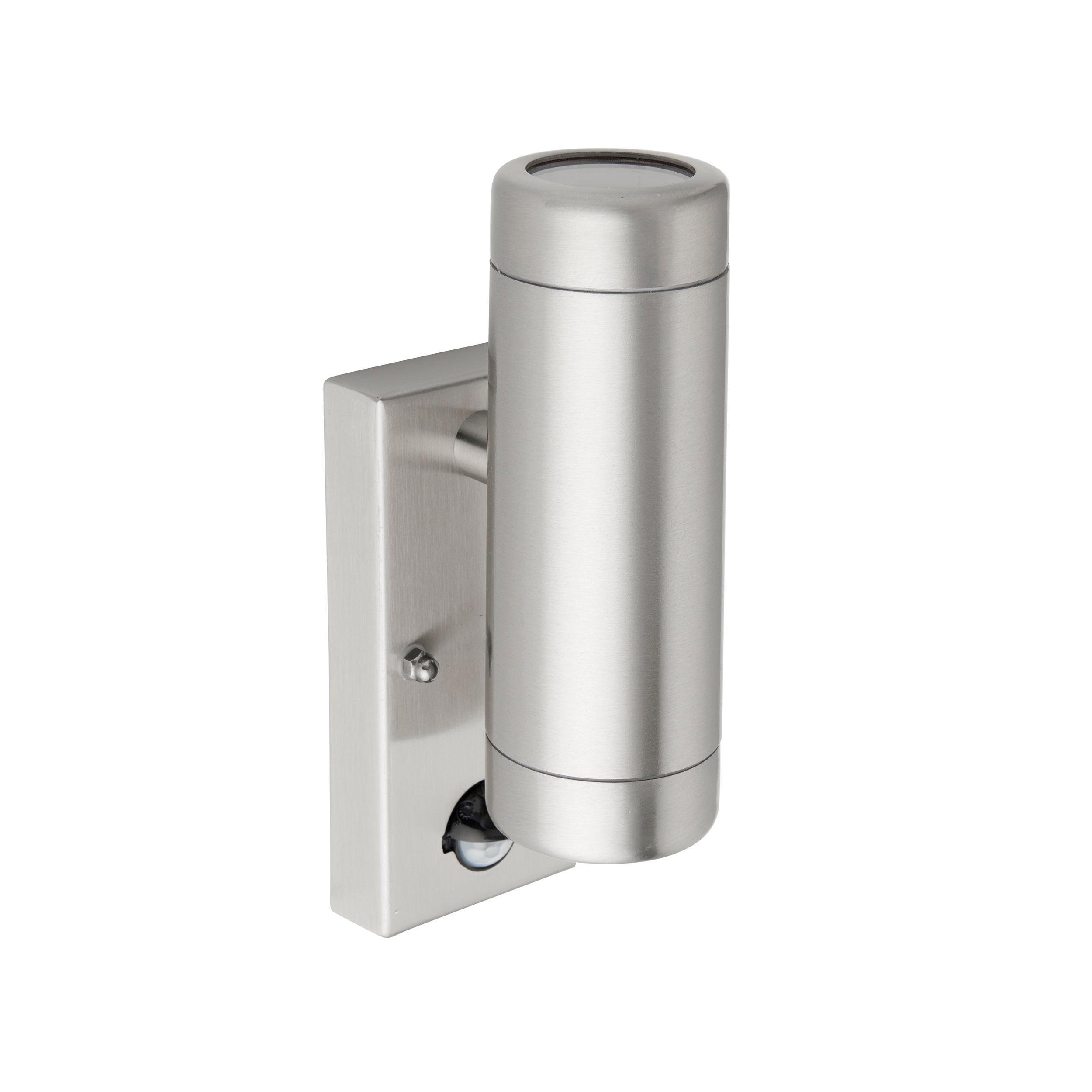 odyssey pir steel twin outdoor wall light ip44 7w by saxby lighting, close up image 175