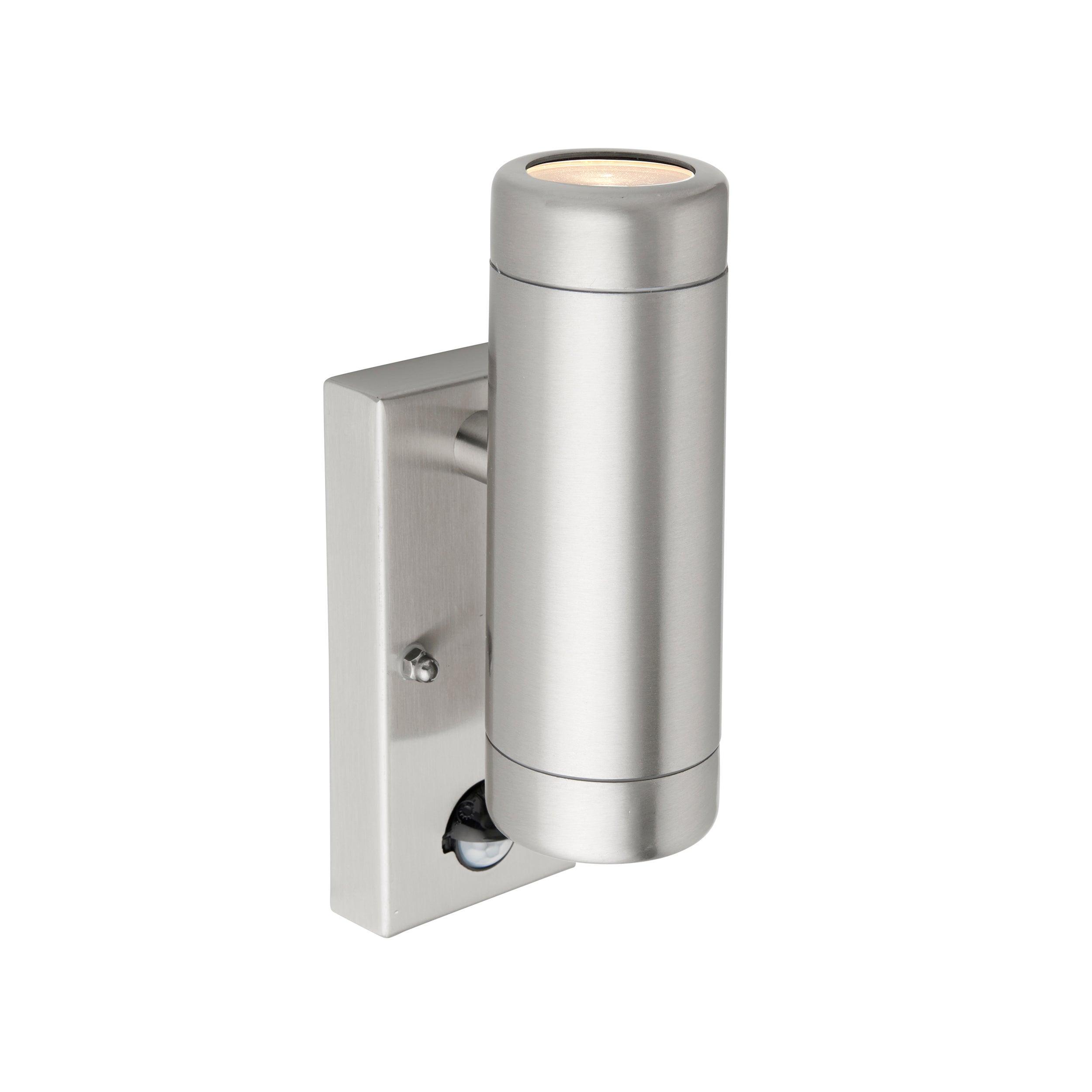 odyssey pir steel twin outdoor wall light ip44 7w by saxby lighting, close up image 151
