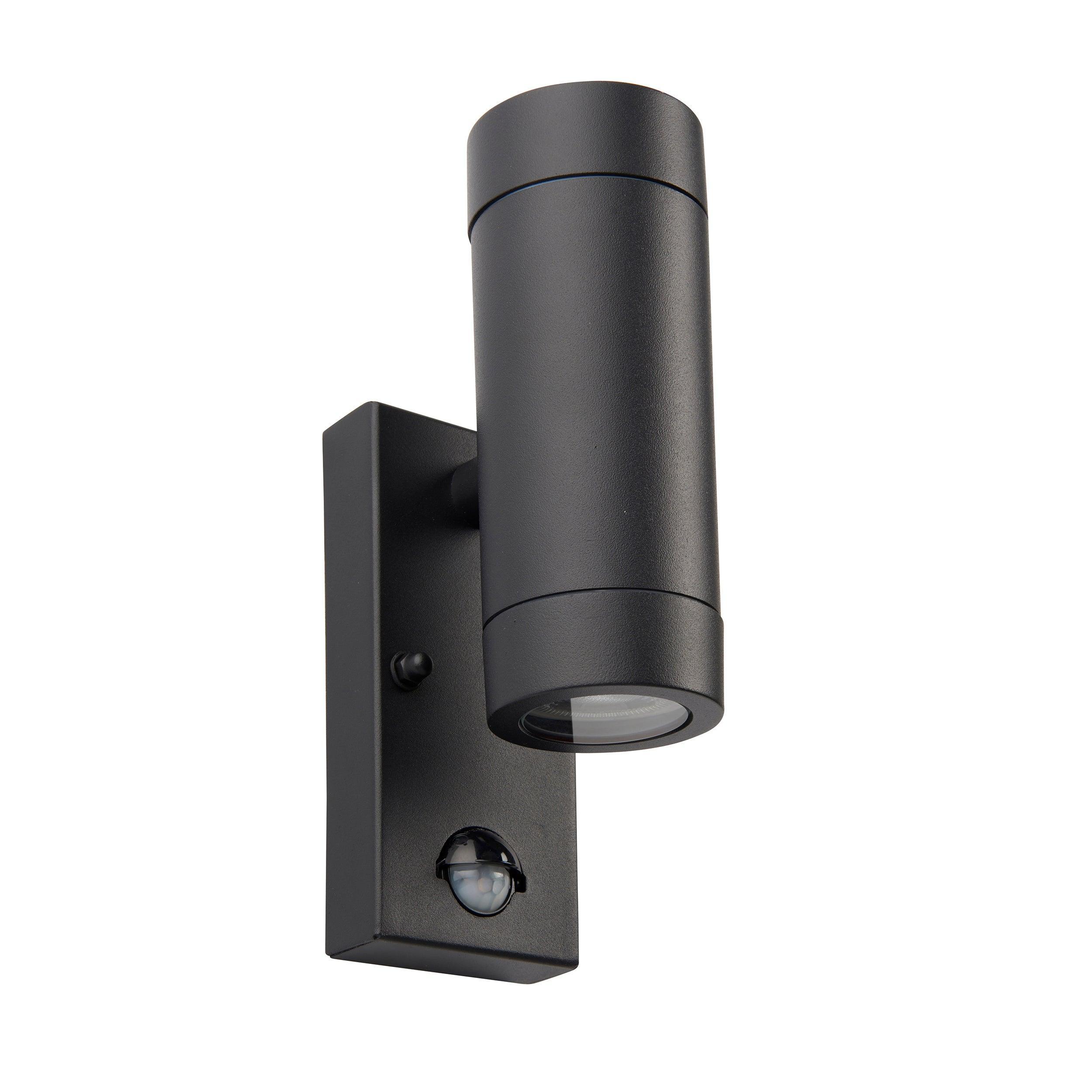 odyssey pir black twin outdoor wall light ip44 7wby Saxby Lighting, close up image