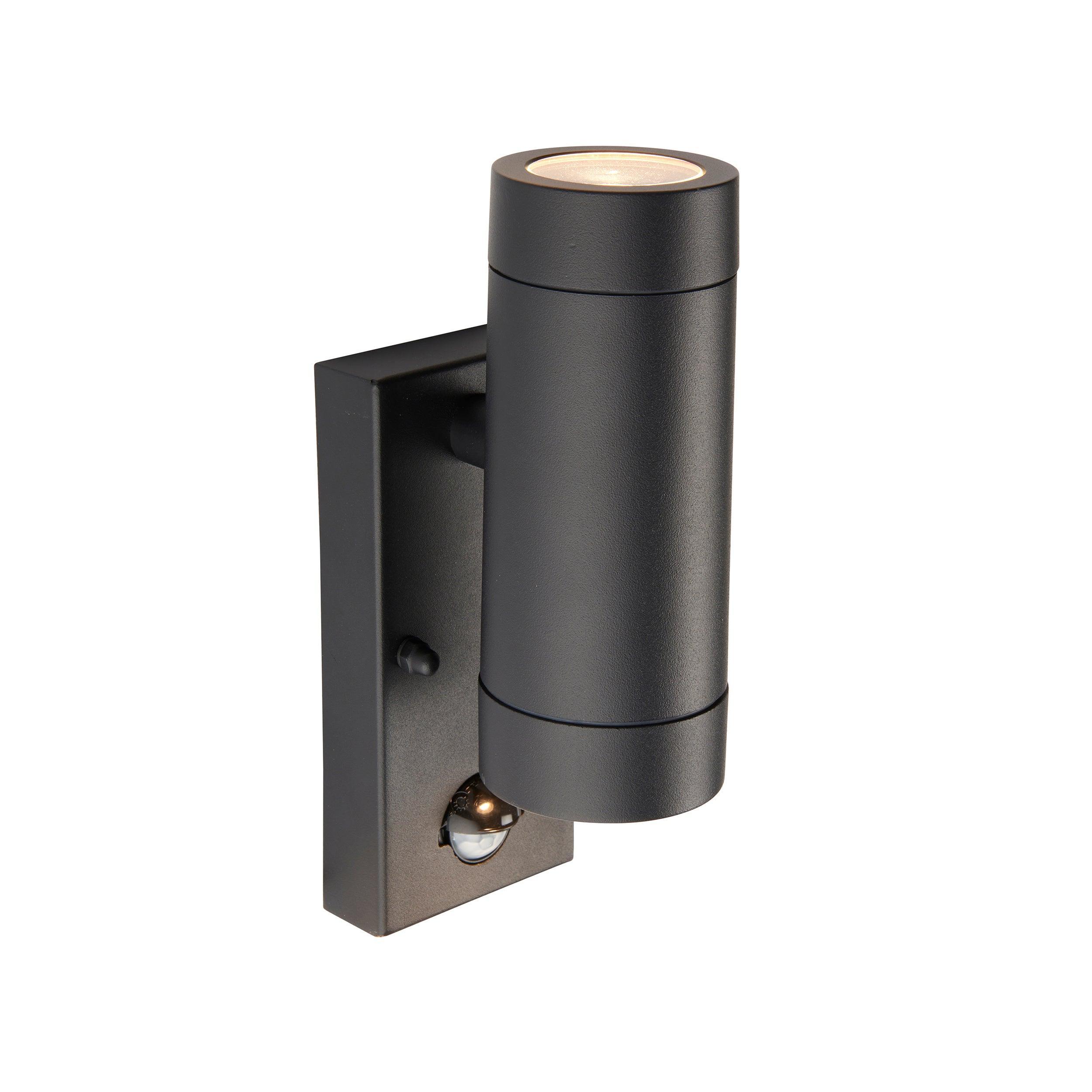 odyssey pir black twin outdoor wall light ip44 7w by saxby lighting, close up image 174