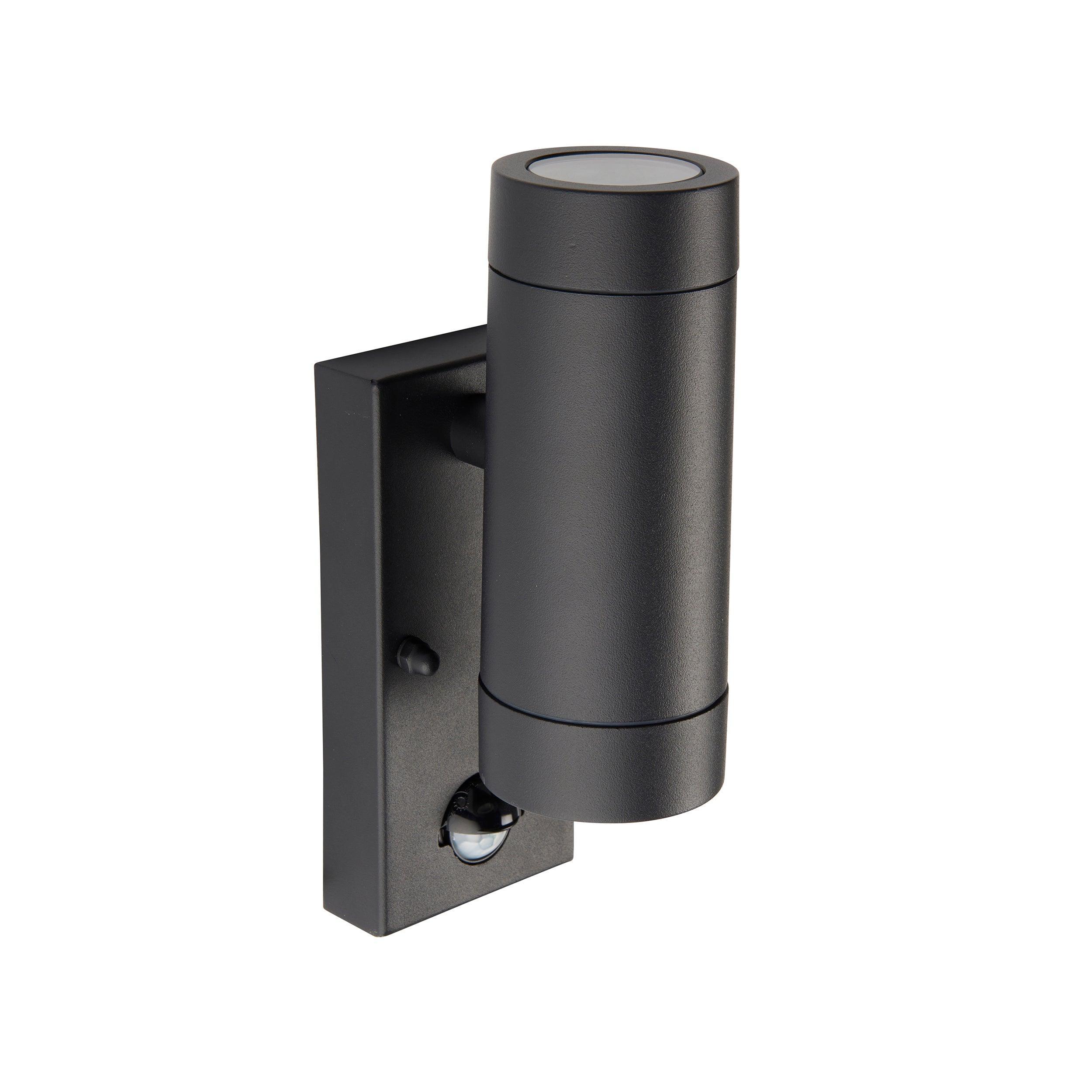 odyssey pir black twin outdoor wall light ip44 7w by saxby lighting, close up image 150