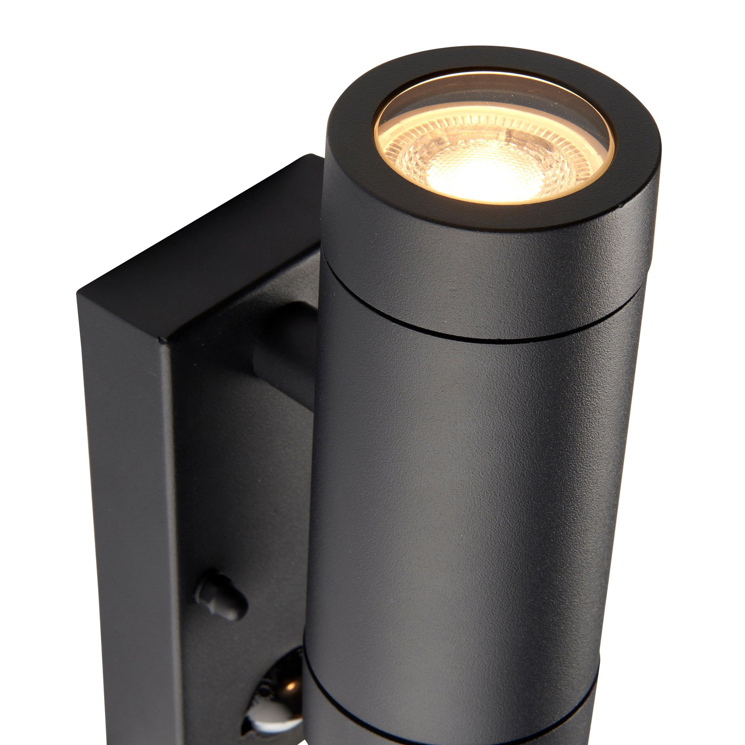 odyssey pir black twin outdoor wall light ip44 7w by saxby lighting, close up image 125