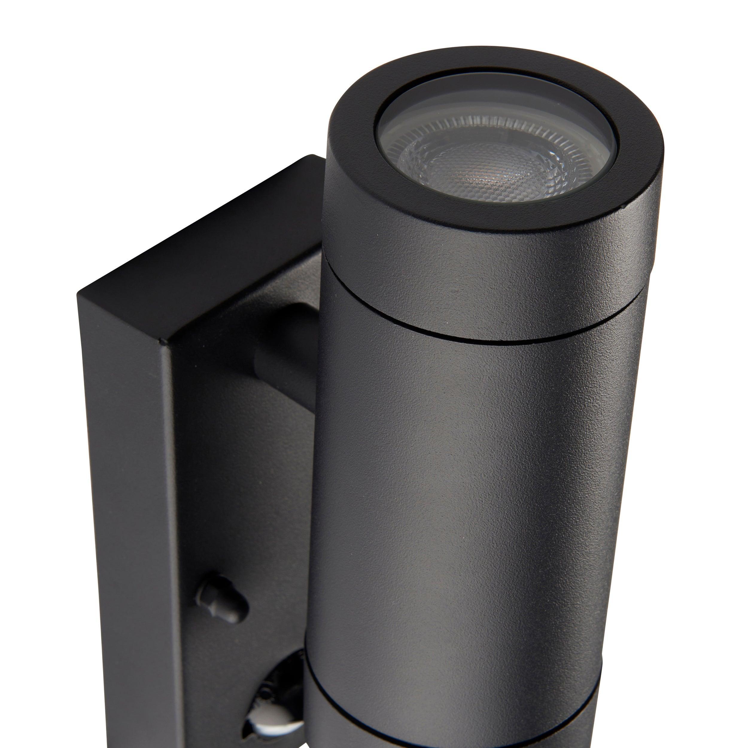 odyssey pir black twin outdoor wall light ip44 7w by saxby lighting, close up image 92