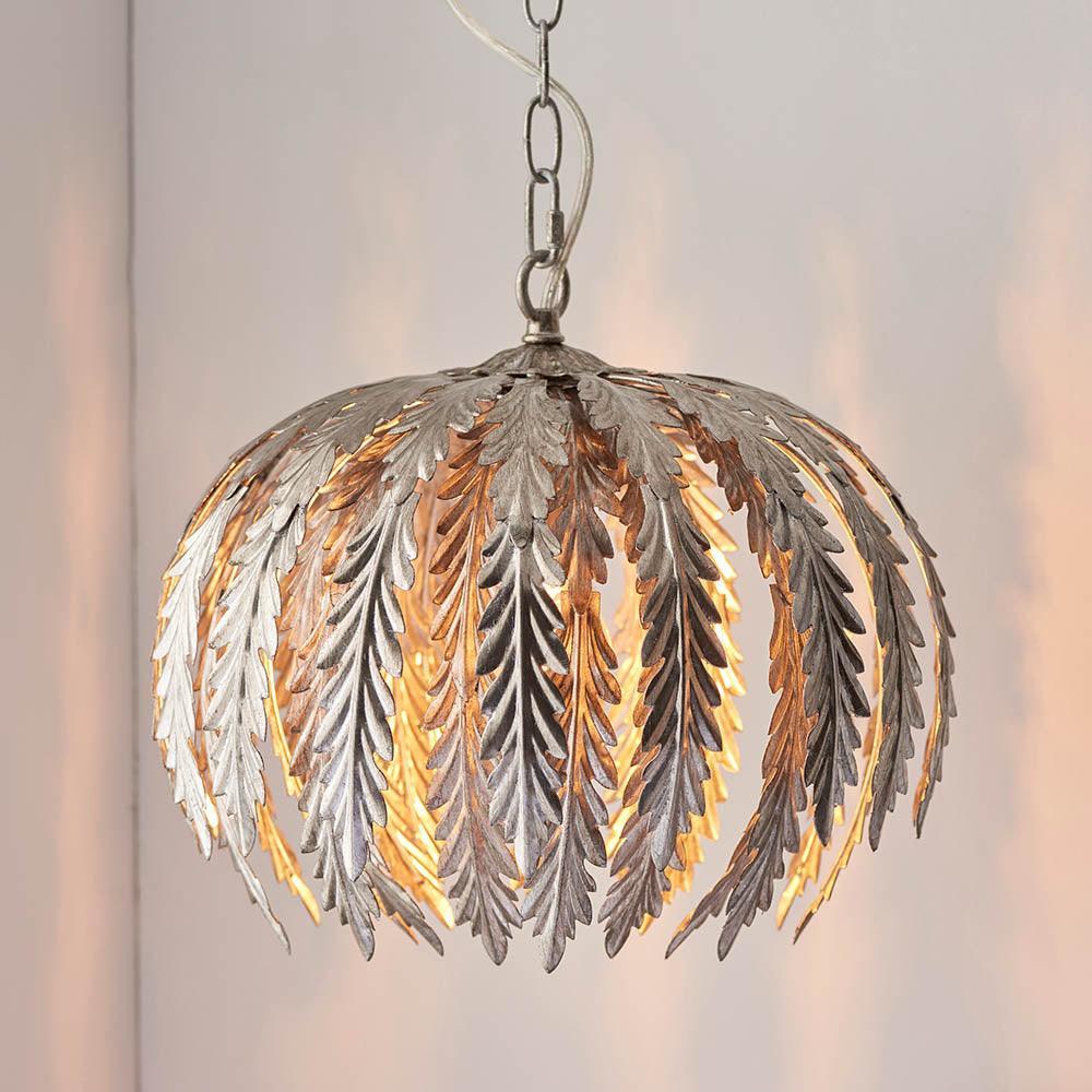 Endon Delphine 1 Light Silver Leaf Ceiling Pendant-Ceiling Pendant Lights-Endon Lighting living room close. up unlit Tiffany Lighting Direct