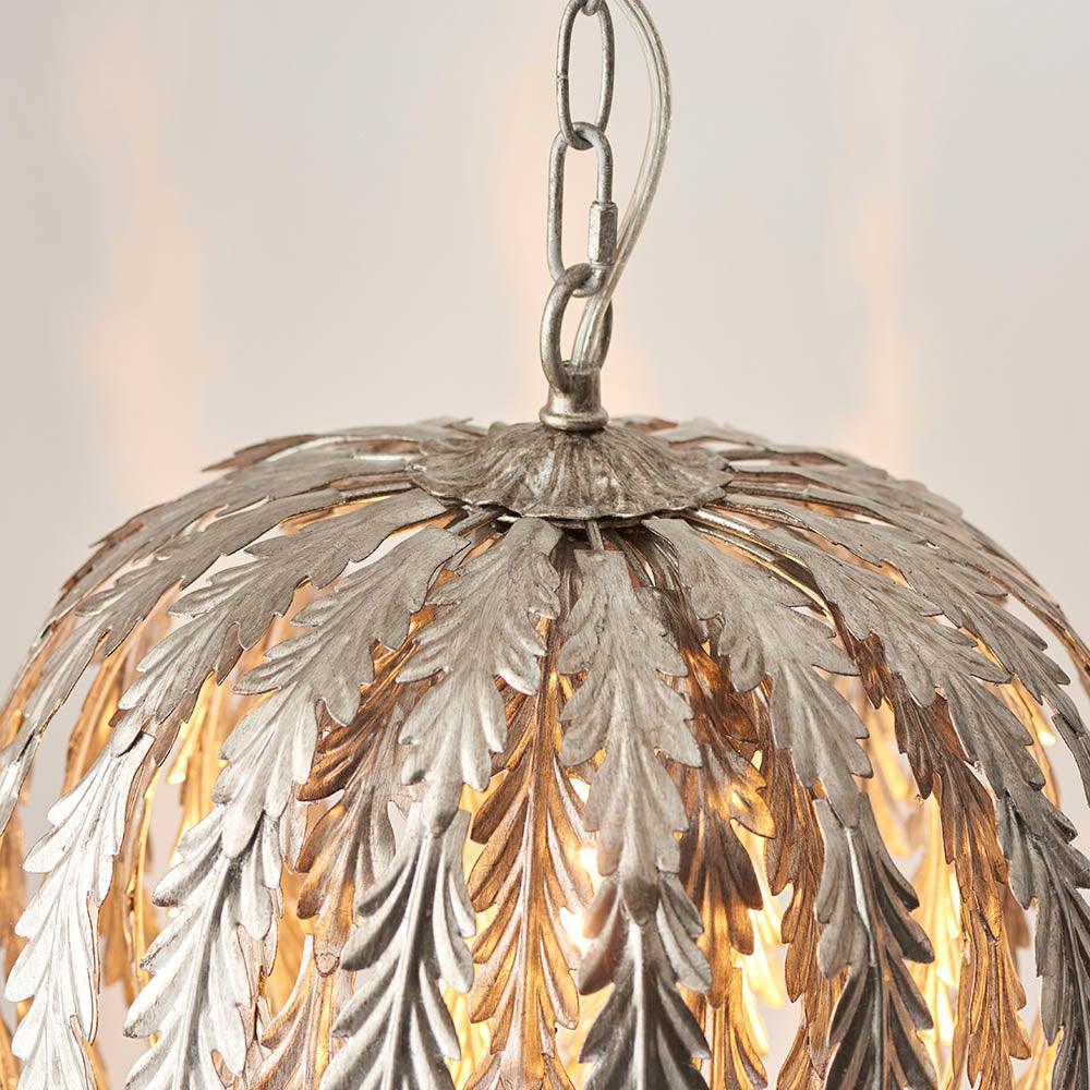 Endon Delphine 1 Light Silver Leaf Ceiling Pendant-Ceiling Pendant Lights-Endon Lighting Bedrooom Lighting close up Tiffany Lighting Direct