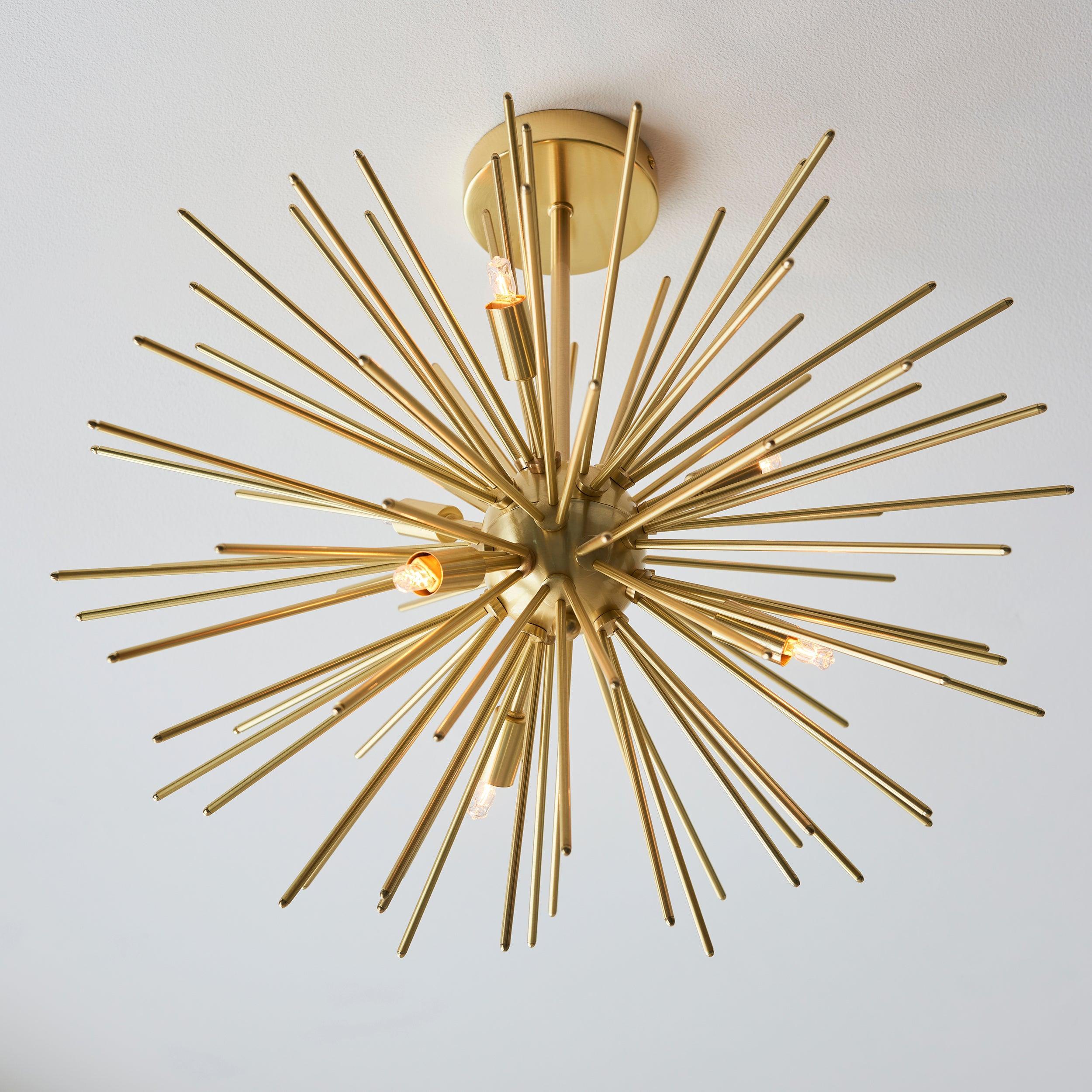 Endon Orta 6 Light Brass Semi-Flush Ceiling Light Living room close up
