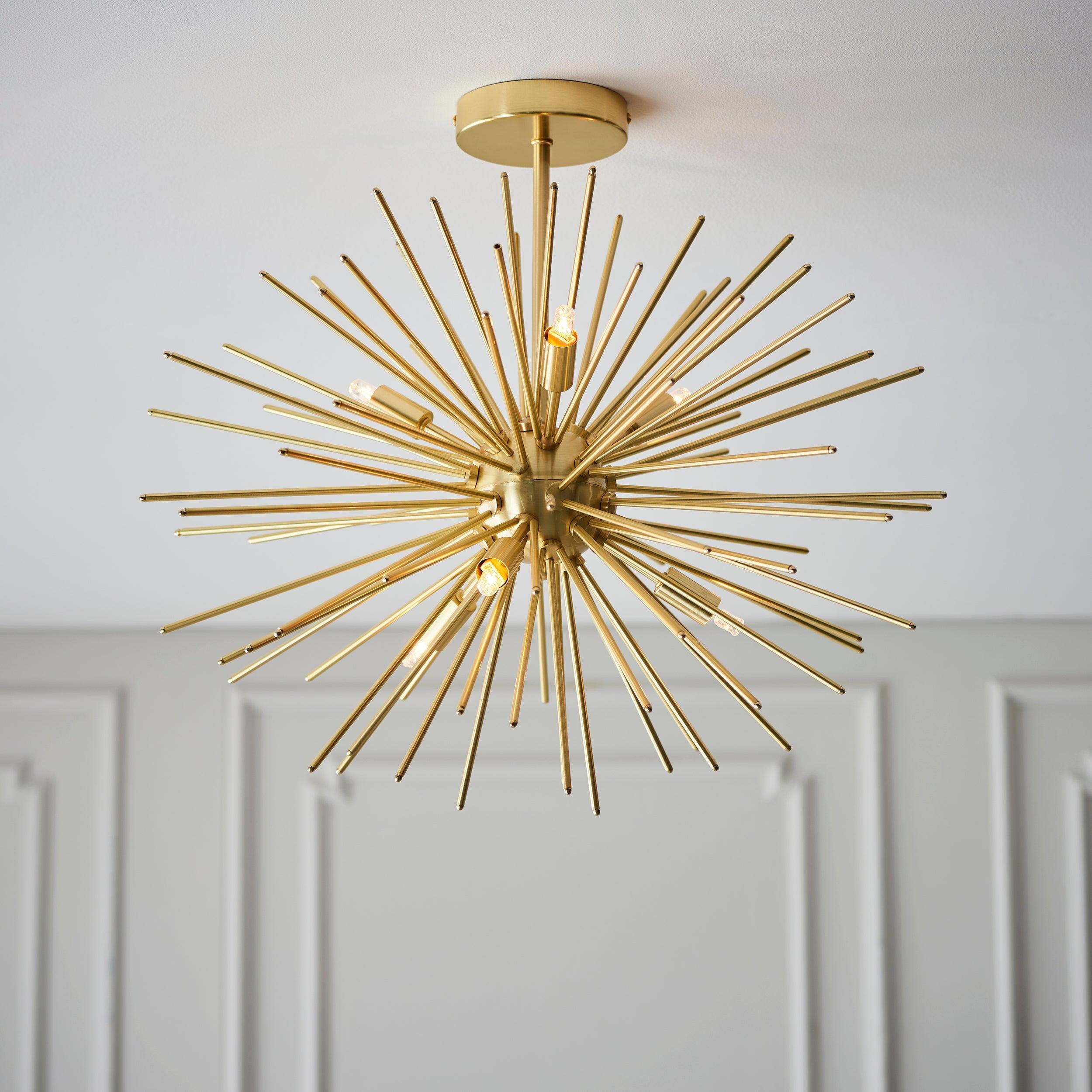 Endon Orta 6 Light Brass Semi-Flush Ceiling Light Hallway Image