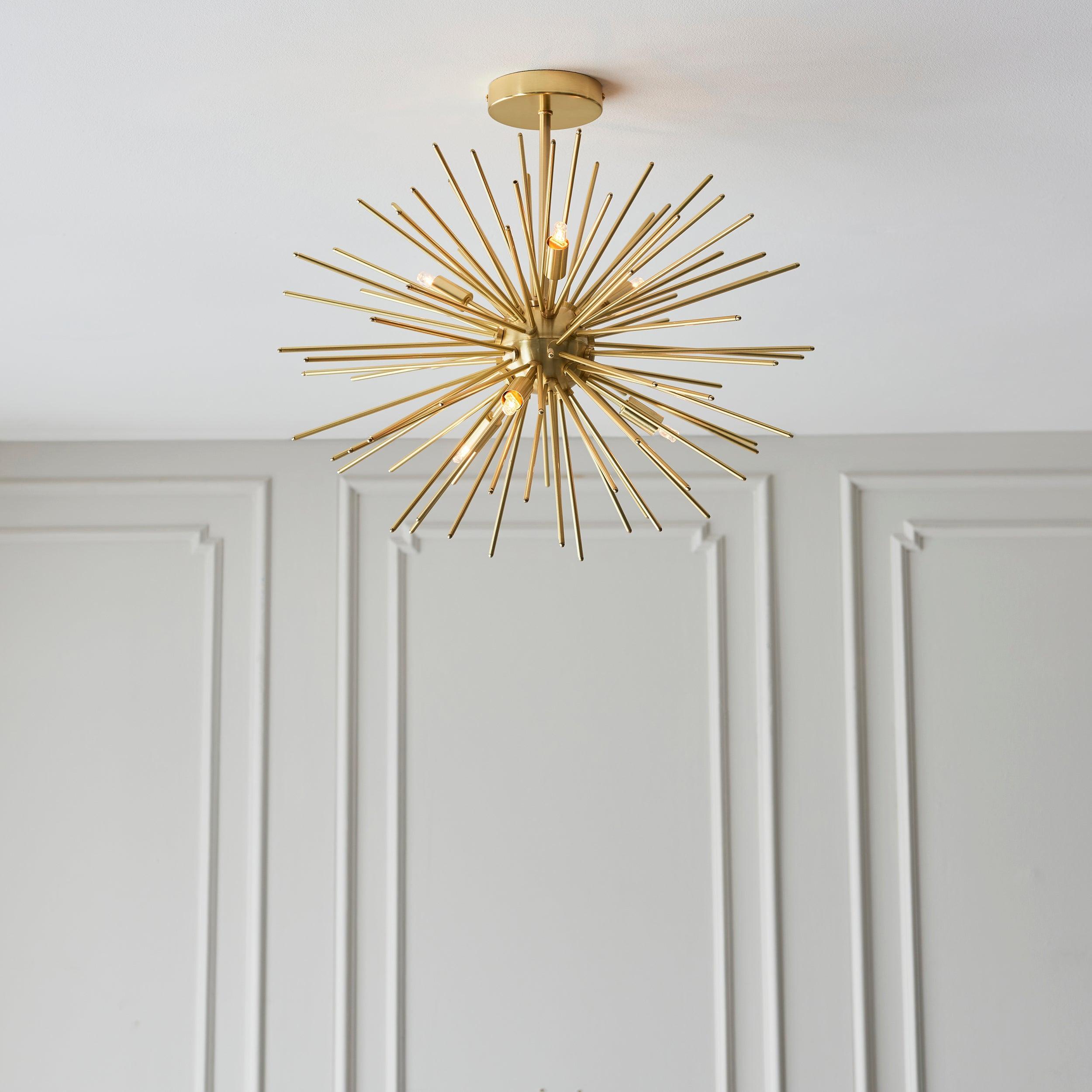 Endon Orta 6 Light Brass Semi-Flush Ceiling Light Hallway close up