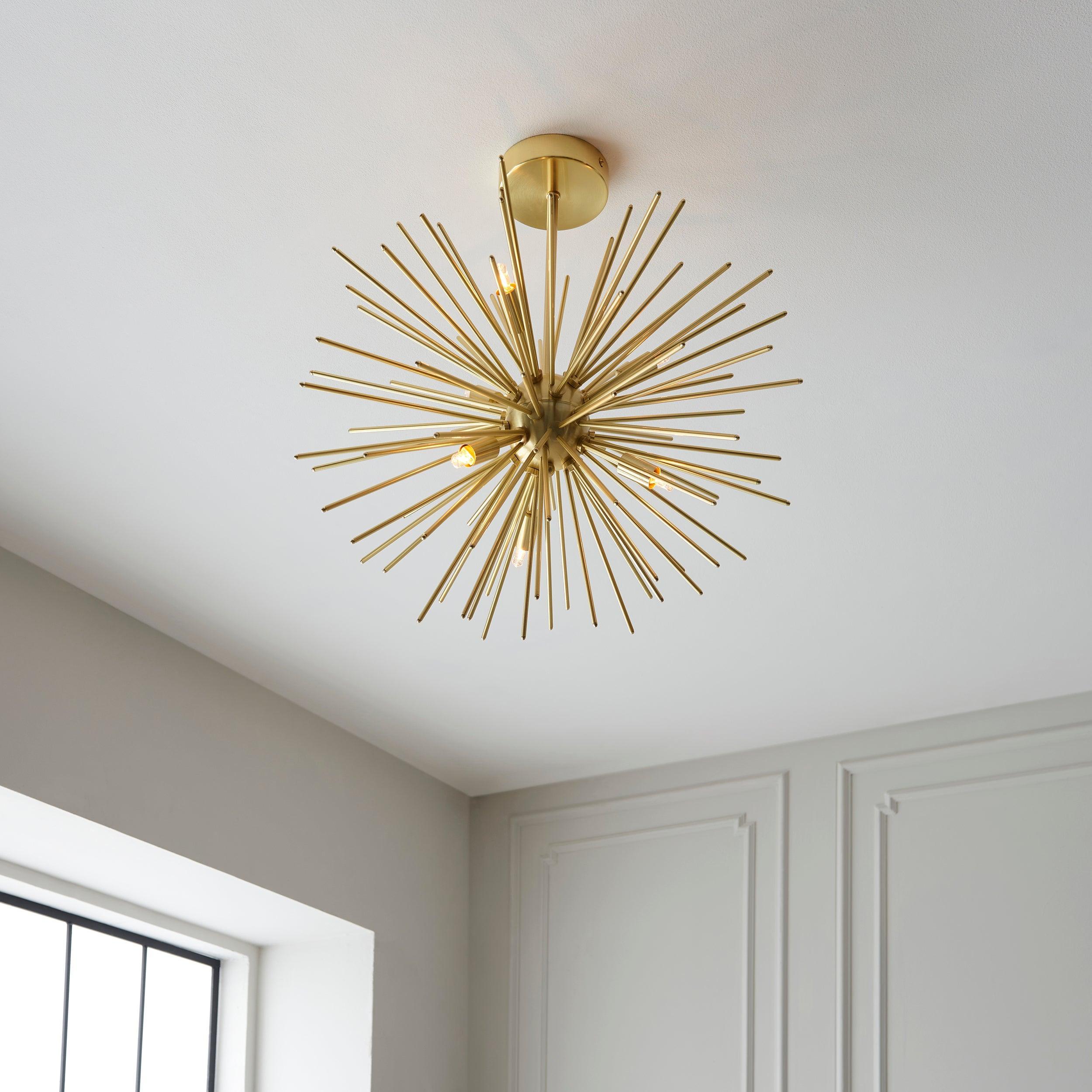 Endon Orta 6 Light Brass Semi-Flush Ceiling Light Living room close up