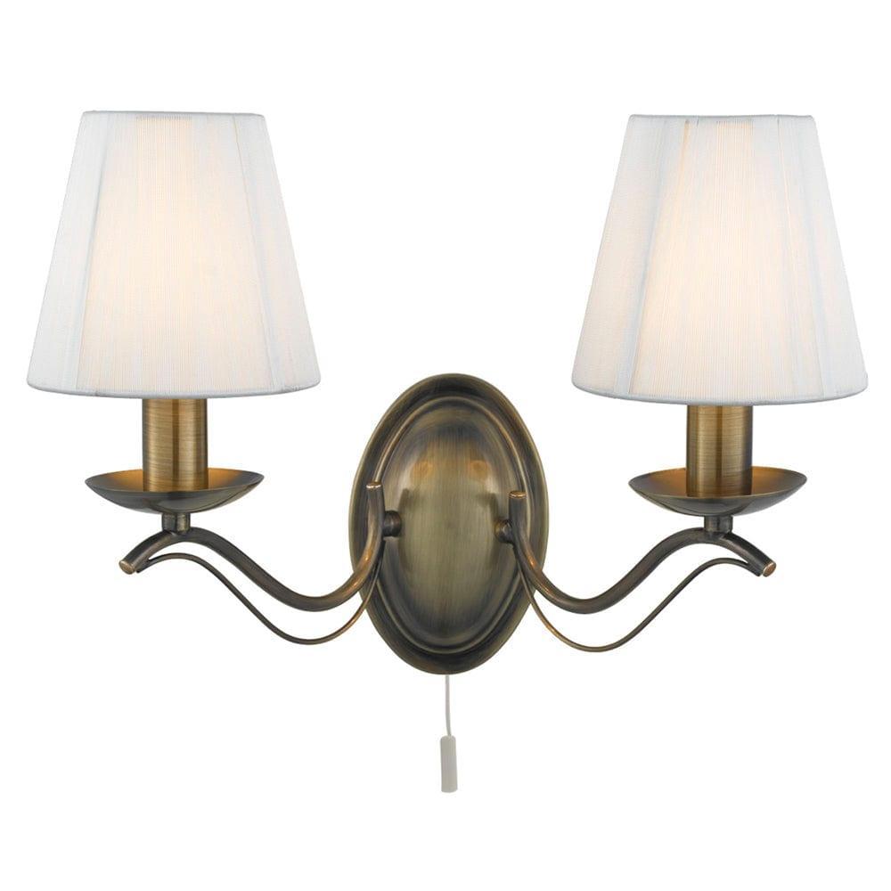 Andretti 2 Light Antique Brass Wall Light, Cream String Shades 1