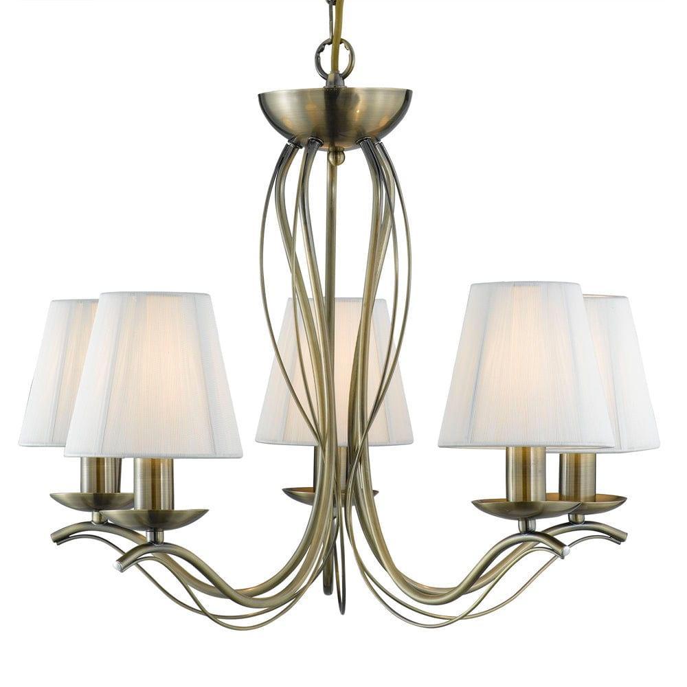 Andretti 5 Light Brass Chandelier Cream String Shades-1-Tiffany Lighting Direct