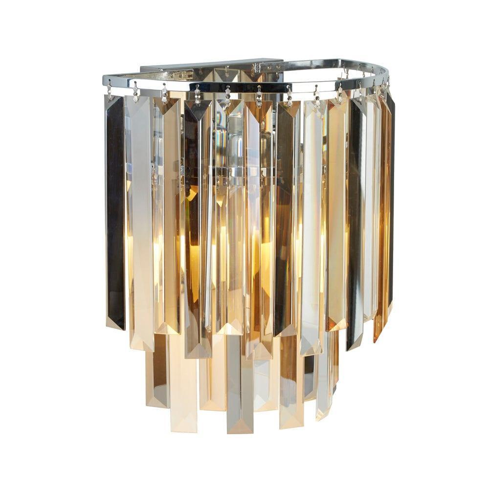 clarissa 2 light chrome wall light crystal prism drops