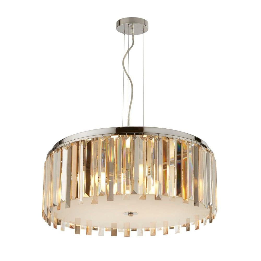 Clarissa 5 Light Chrome Drum Pendant - Crystal Prism Drops-Ceiling Pendant Lights-1-Tiffany Lighting Direct