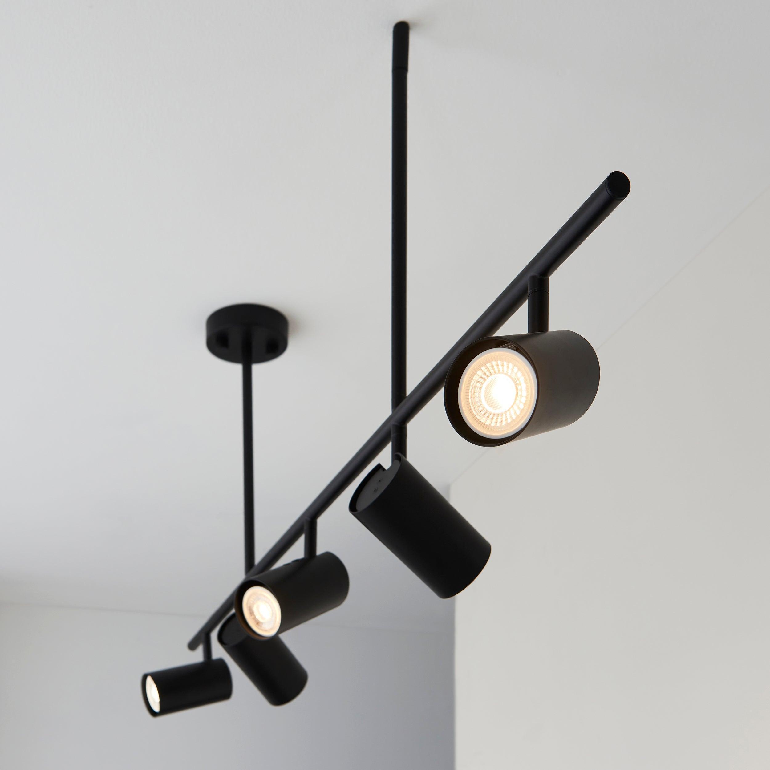 rez 5 light black modern bar spot light by Endon Lighting Living room close up image