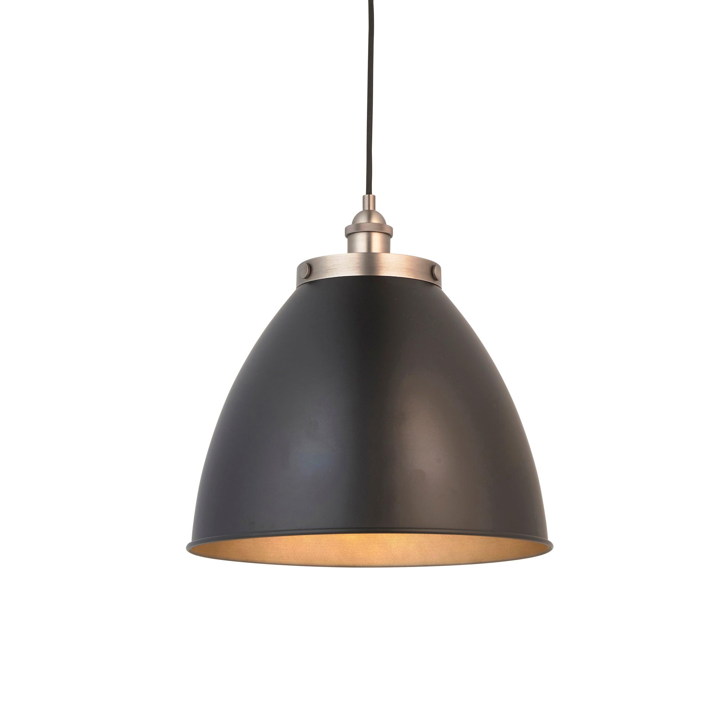 Franklin Pewter Industrial Style Ceiling Pendant - 34cm-Ceiling Pendant Lights-Endon Lighting Living Room Lighting Tiffany Lighting Direct