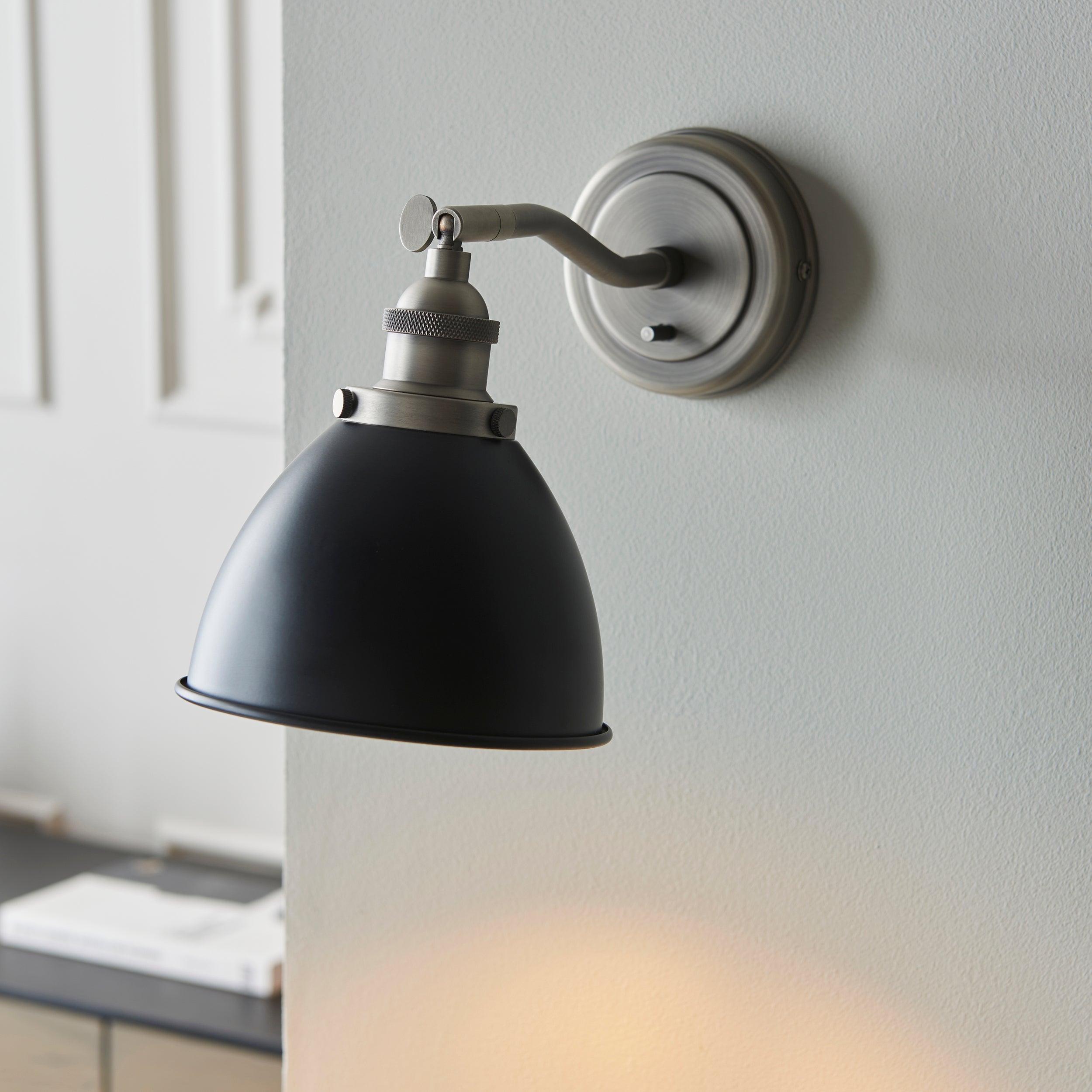 franklin pewter black metal shade wall light by Endon Lighting Bedroom Hero Shot