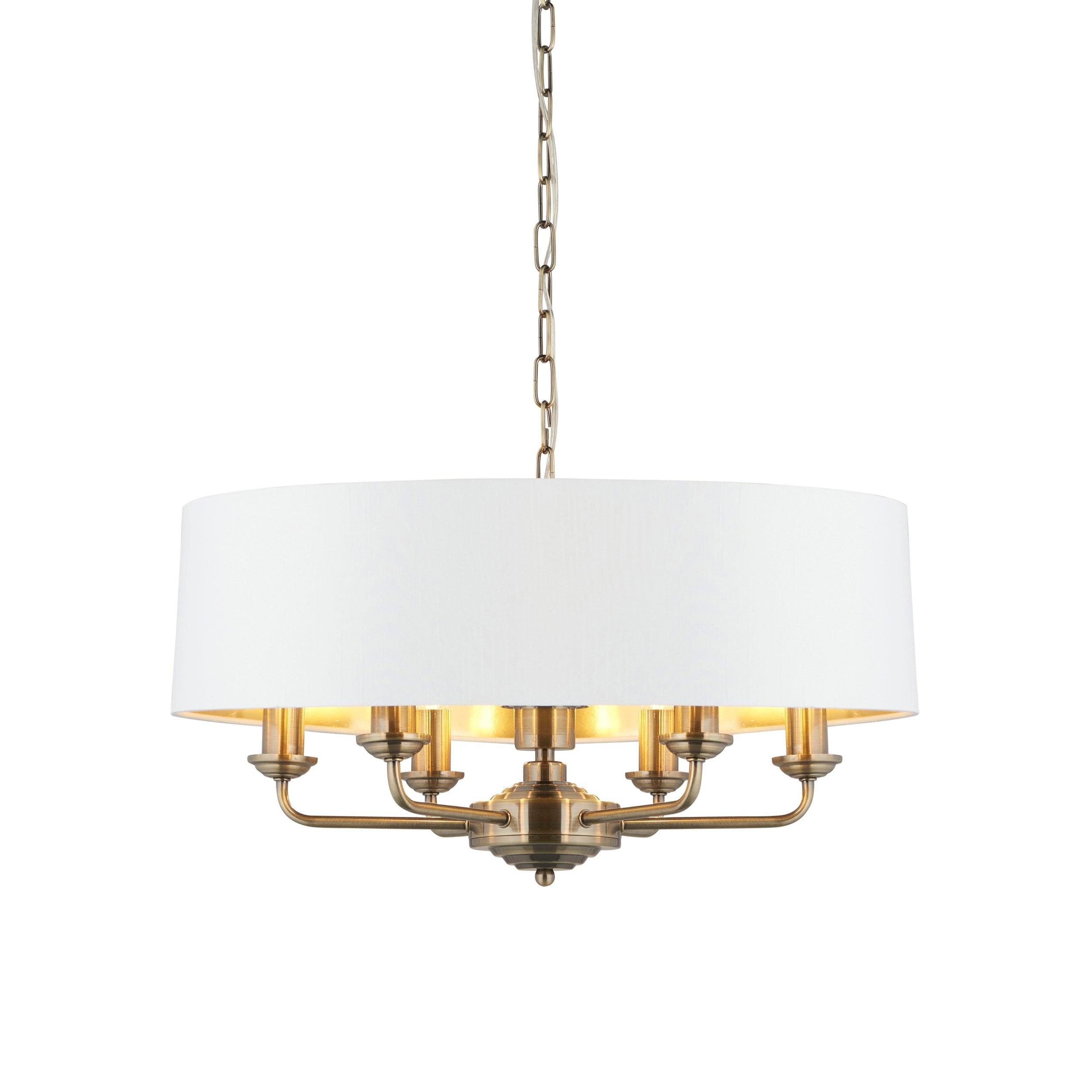 Endon Highclere 6 Light Antique Brass Pendant Ceiling Light-Ceiling Pendant Lights-Endon Lighting Living Room Lighting Tiffany Lighting Direct