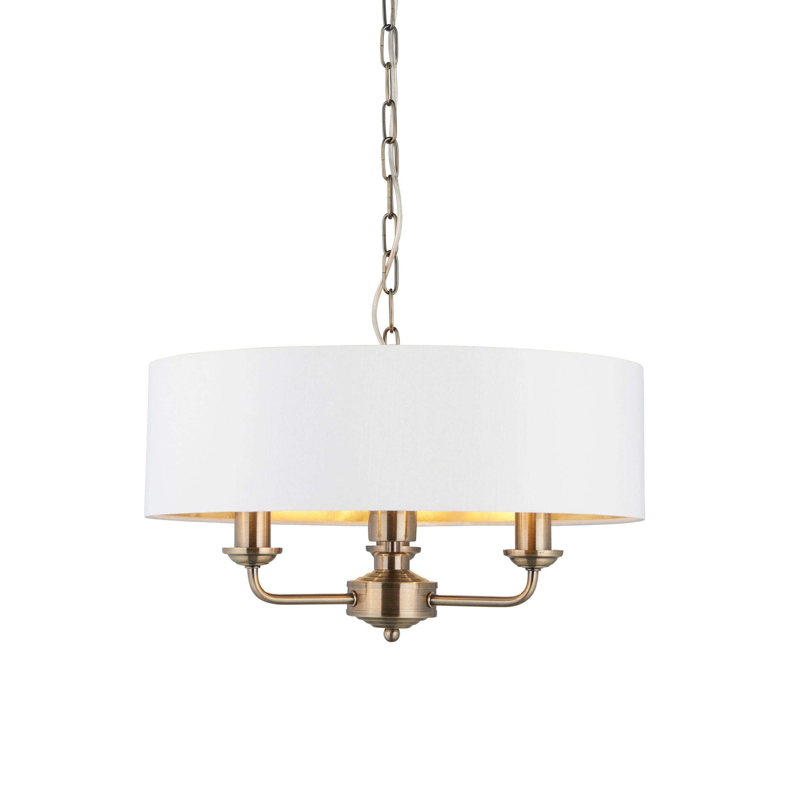 Endon Highclere 3 Light Antique Brass Ceiling Pendant-Ceiling Pendant Lights-Endon Lighting Living Room Close Up Lighting Tiffany Lighting Direct