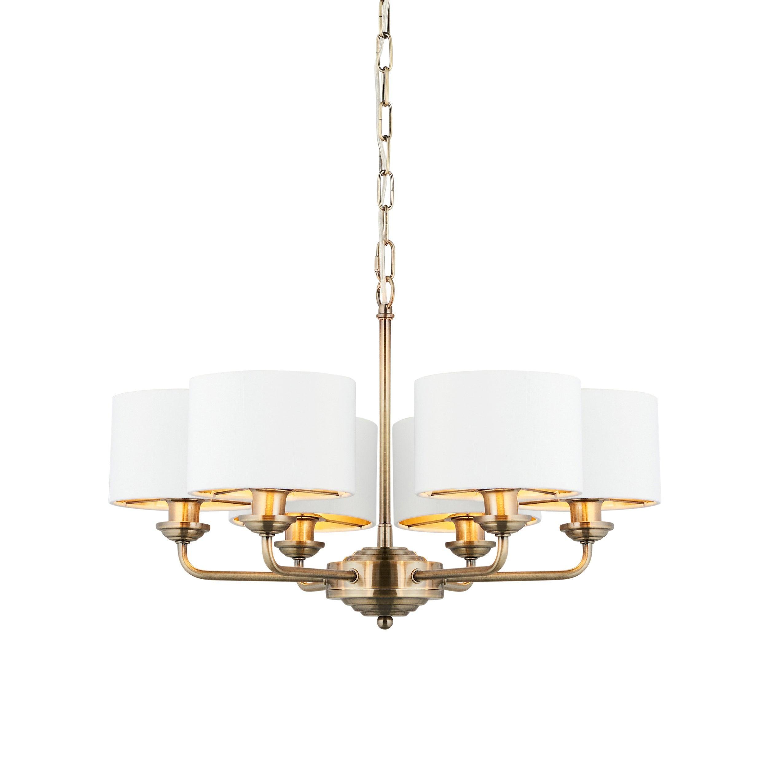 Endon Highclere 6 Arm Antique Brass Finish Chandelier-Ceiling Pendant Lights-Endon Lighting Living Room Lighting Tiffany Lighting Direct