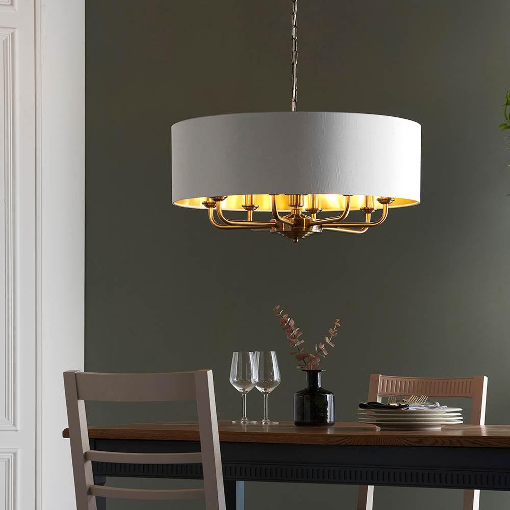 Endon Highclere 8 Light Antique Brass Pendant Ceiling Light-Ceiling Pendant Lights-Endon Lighting Hallway Lighting Close upTiffany Lighting Direct