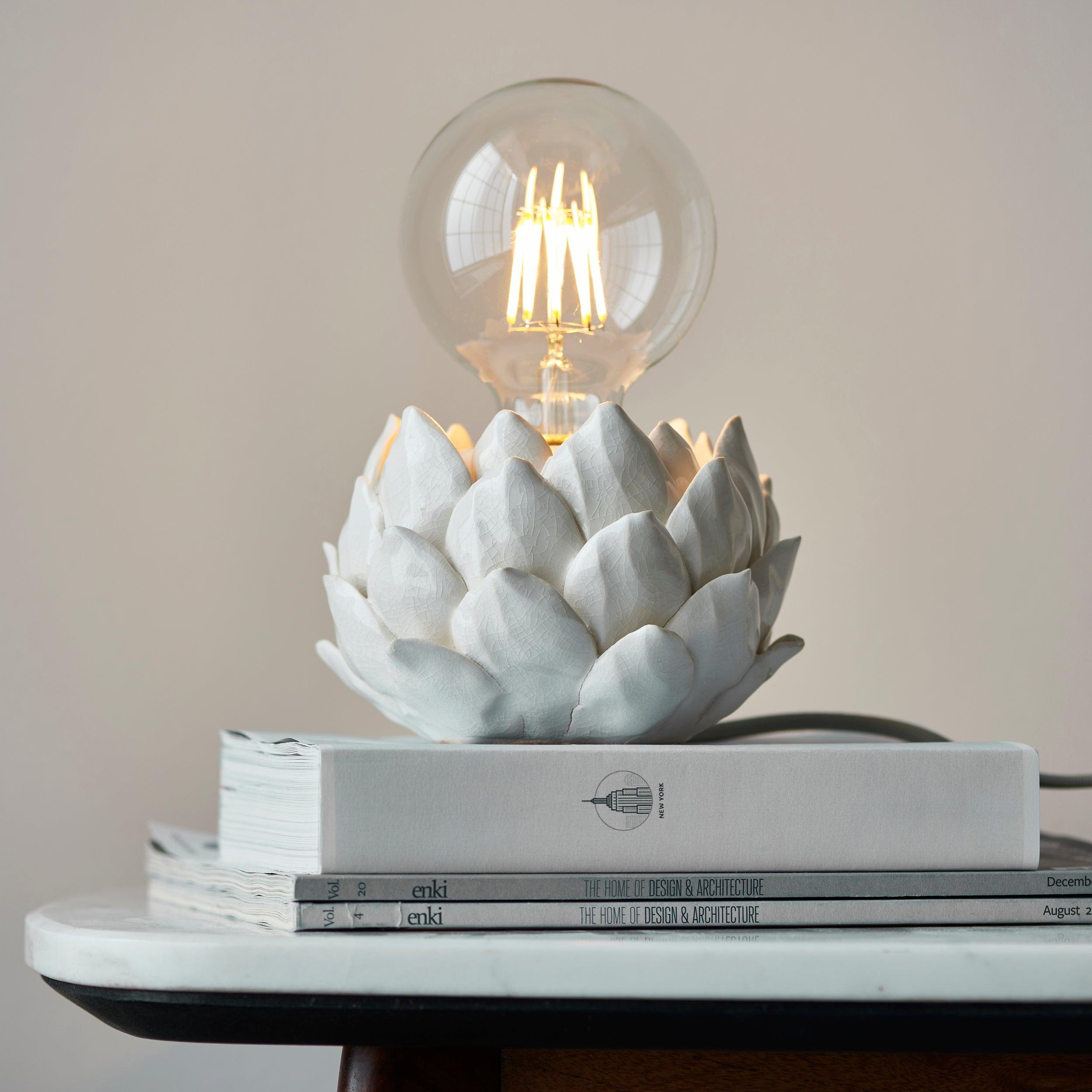 Artichoke 1 Light Beige Ceramic Table Lamp living room side view