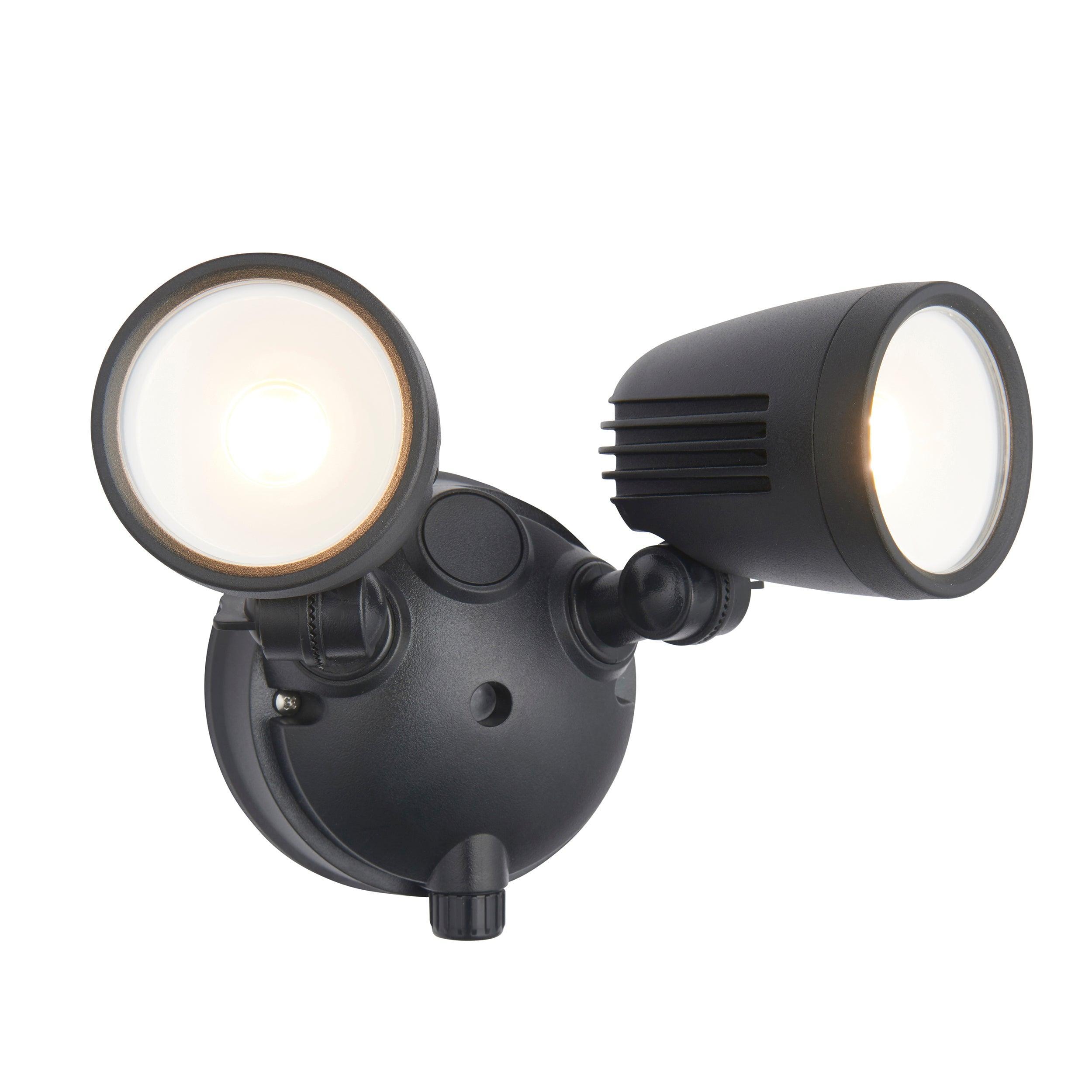 salde twin led black outdoor security wall light ip54 10wby saxby lighting