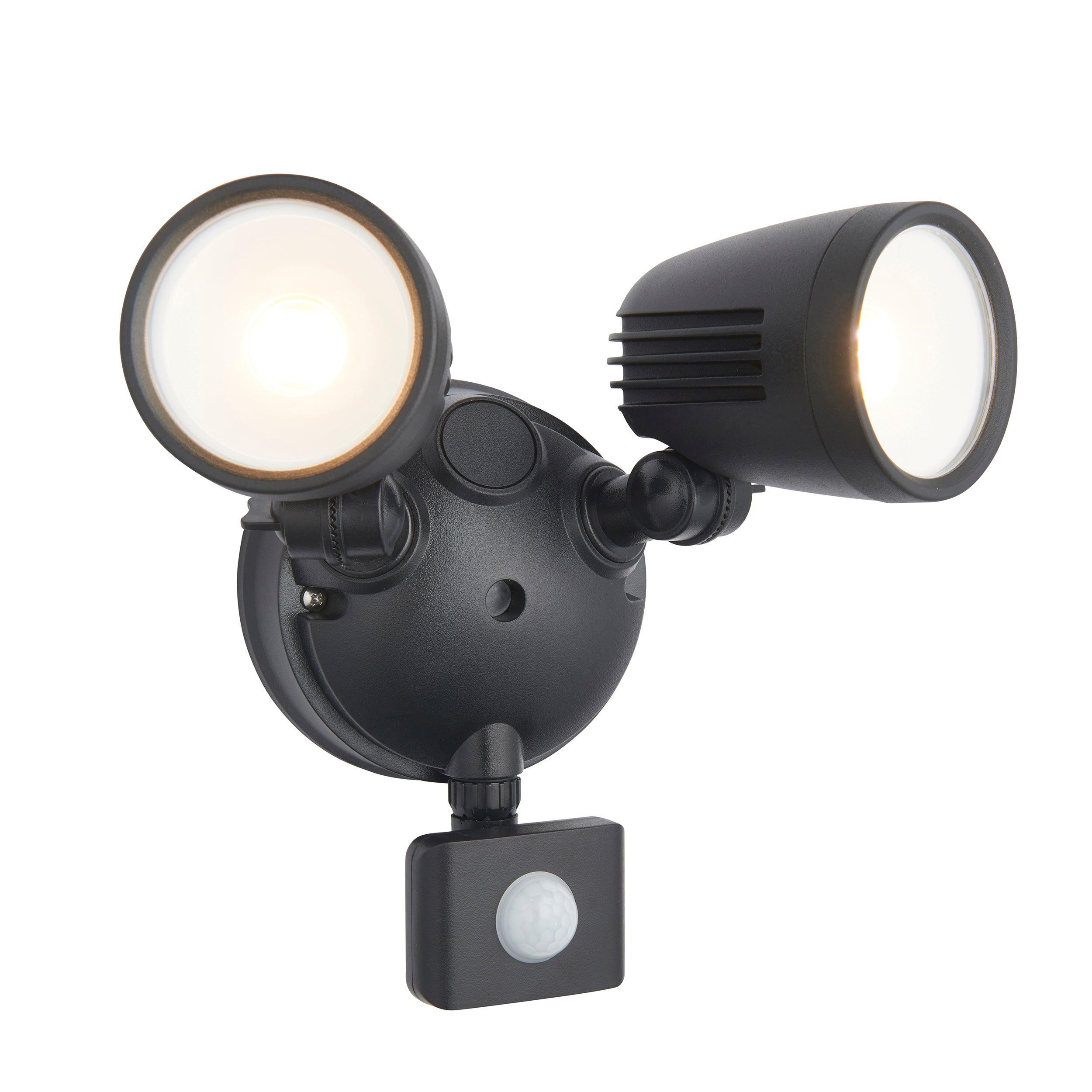 salde twin led black outdoor security wall light ip54 10w by saxby lighting, close up image 107