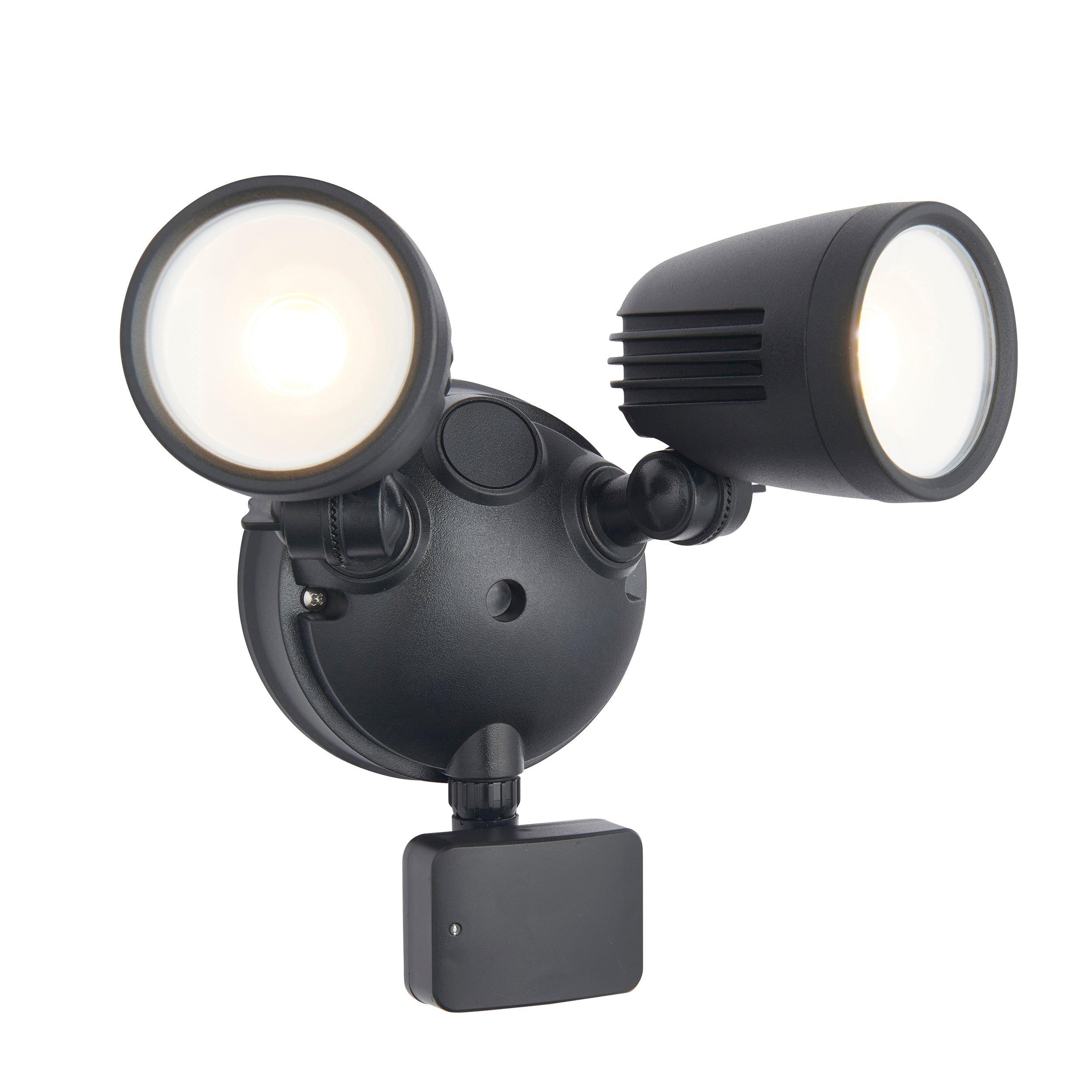 salde twin led black outdoor security wall light ip54 10w by saxby lighting, close up image 74