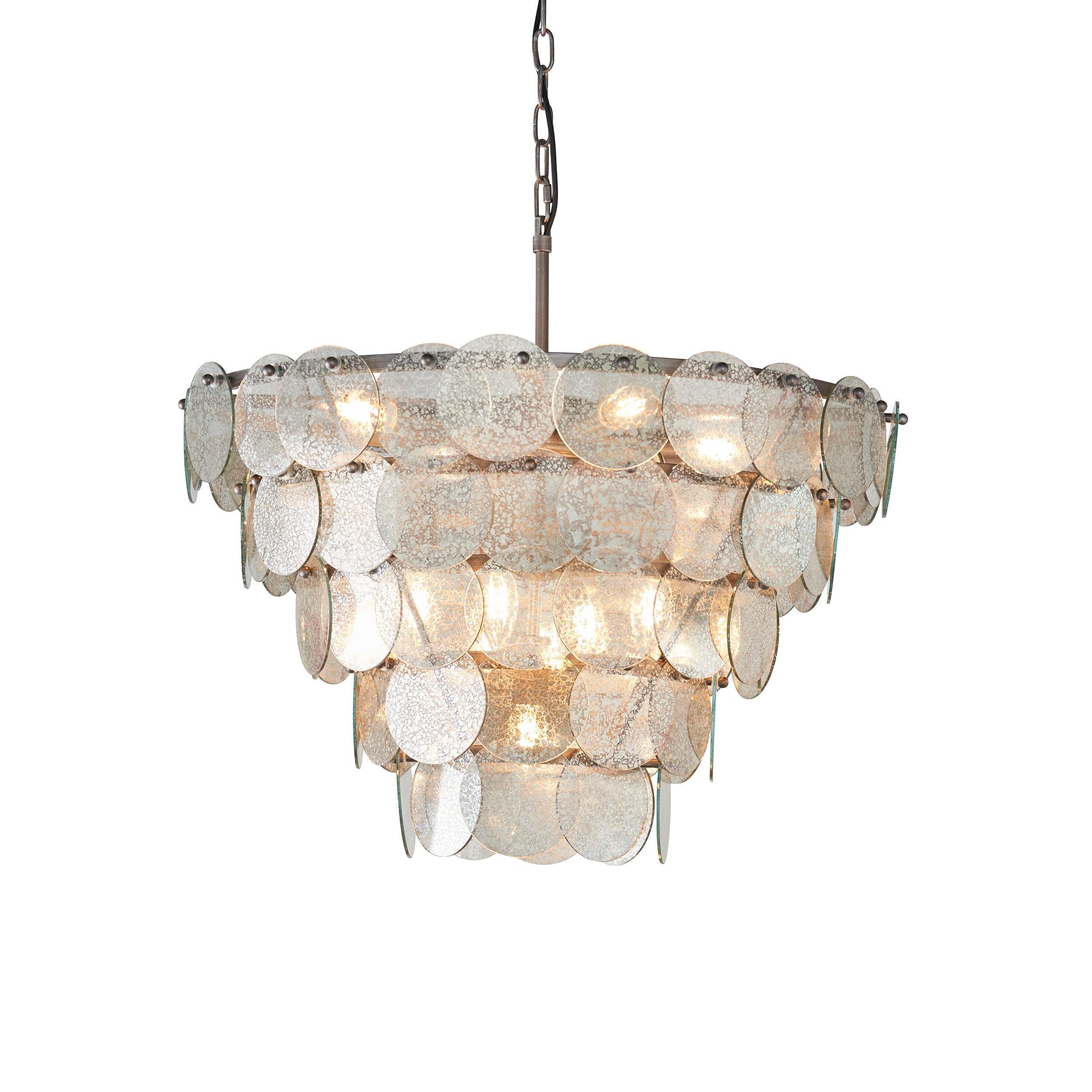 Littlehampton 9 Light Silver Pendant - Mercury Glass Discs-Ceiling Pendant Lights-Living Lights-1-Tiffany Lighting Direct