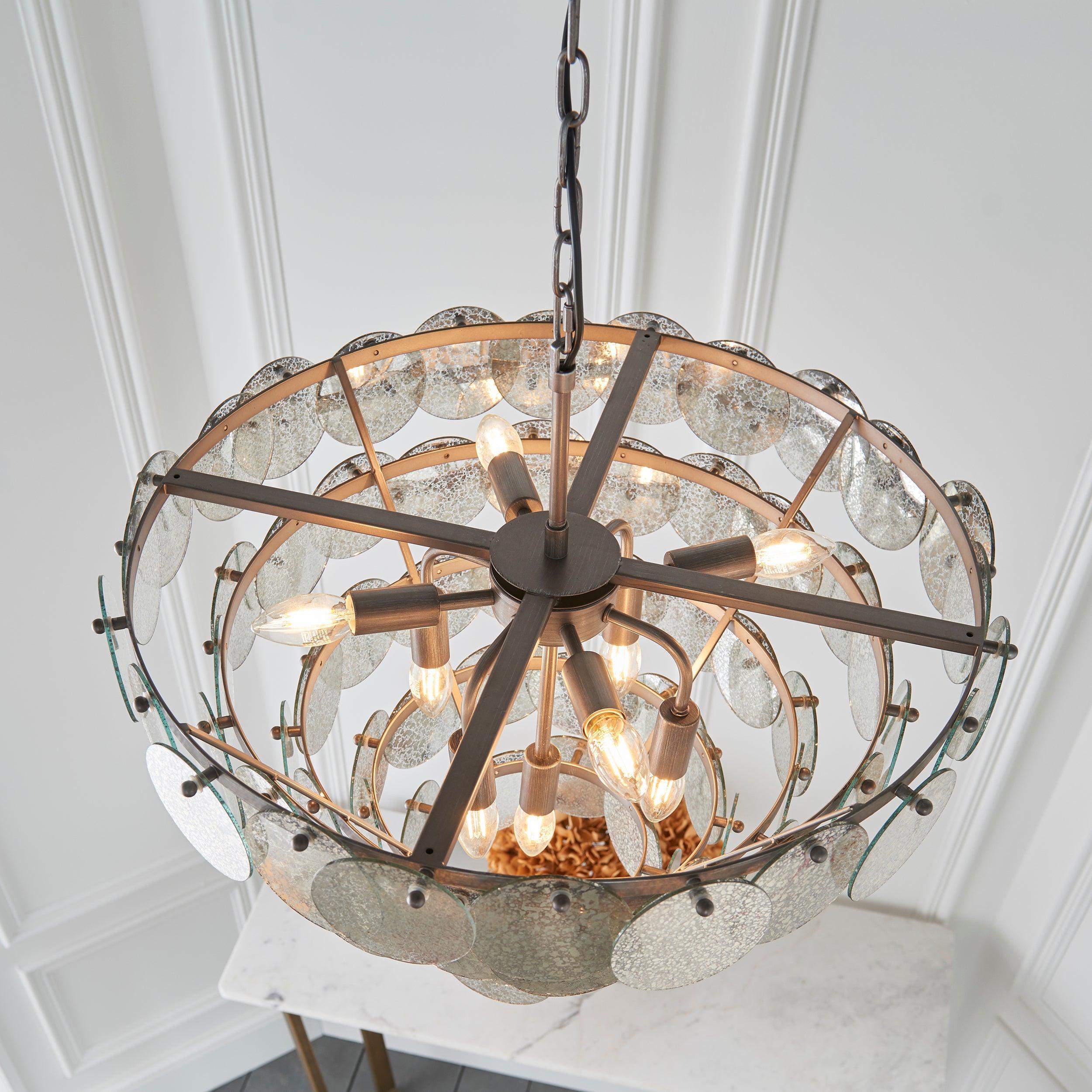 Littlehampton 9 Light Silver Pendant - Mercury Glass Discs-Ceiling Pendant Lights-Living Lights-5-Tiffany Lighting Direct