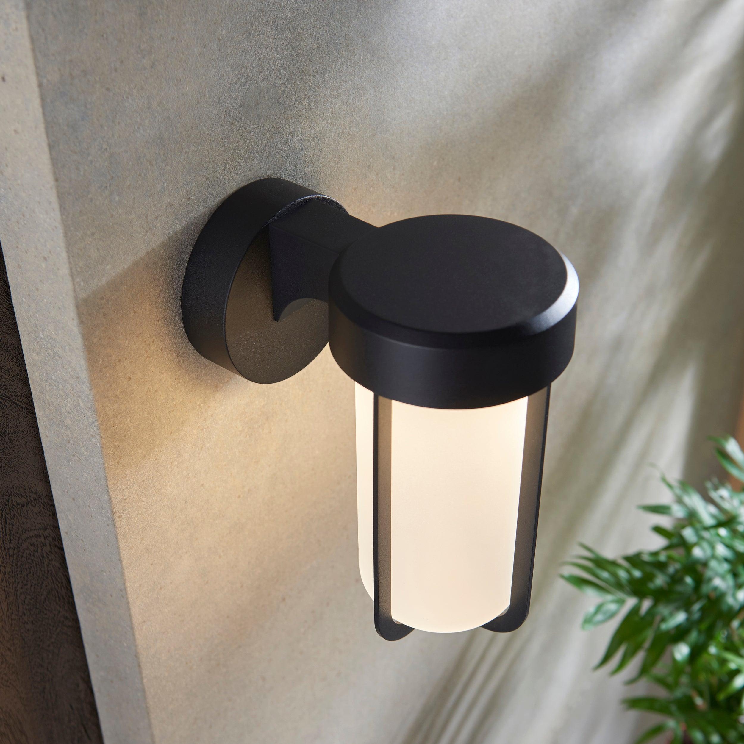 newquay black led outdoor wall light with frosted shade kitchen lighting image