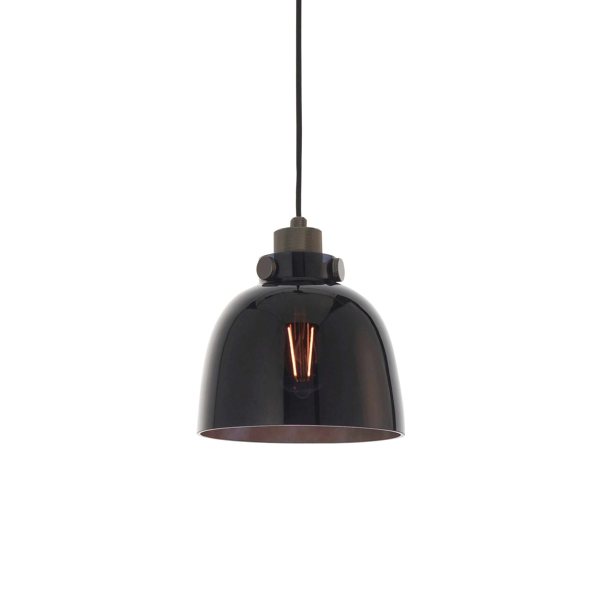 Reading Black Chrome Pendant With Black Tinted Glass Shade-Ceiling Pendant Lights-Living Lights-1-Tiffany Lighting Direct