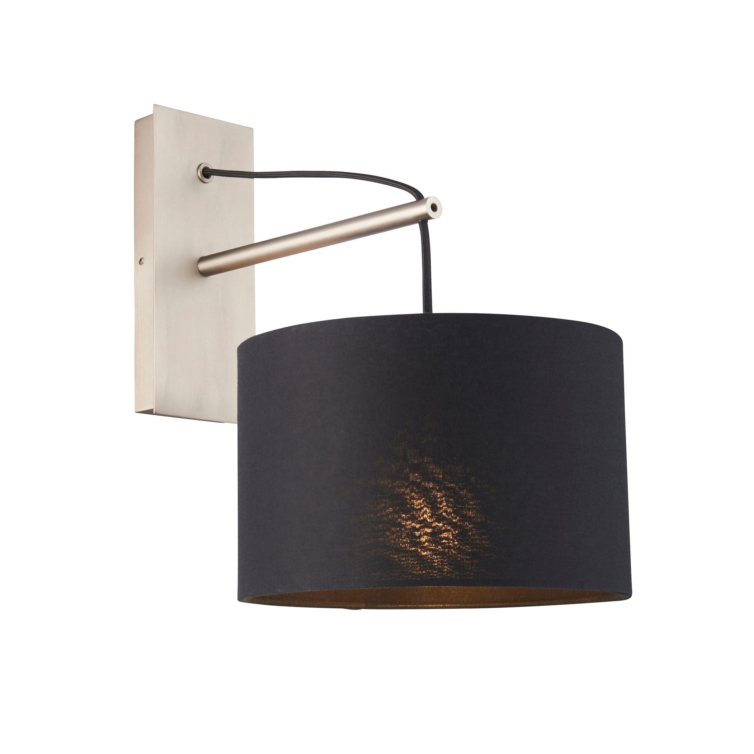 Wimbledon Matt Nickel Wall Light With Black Shade