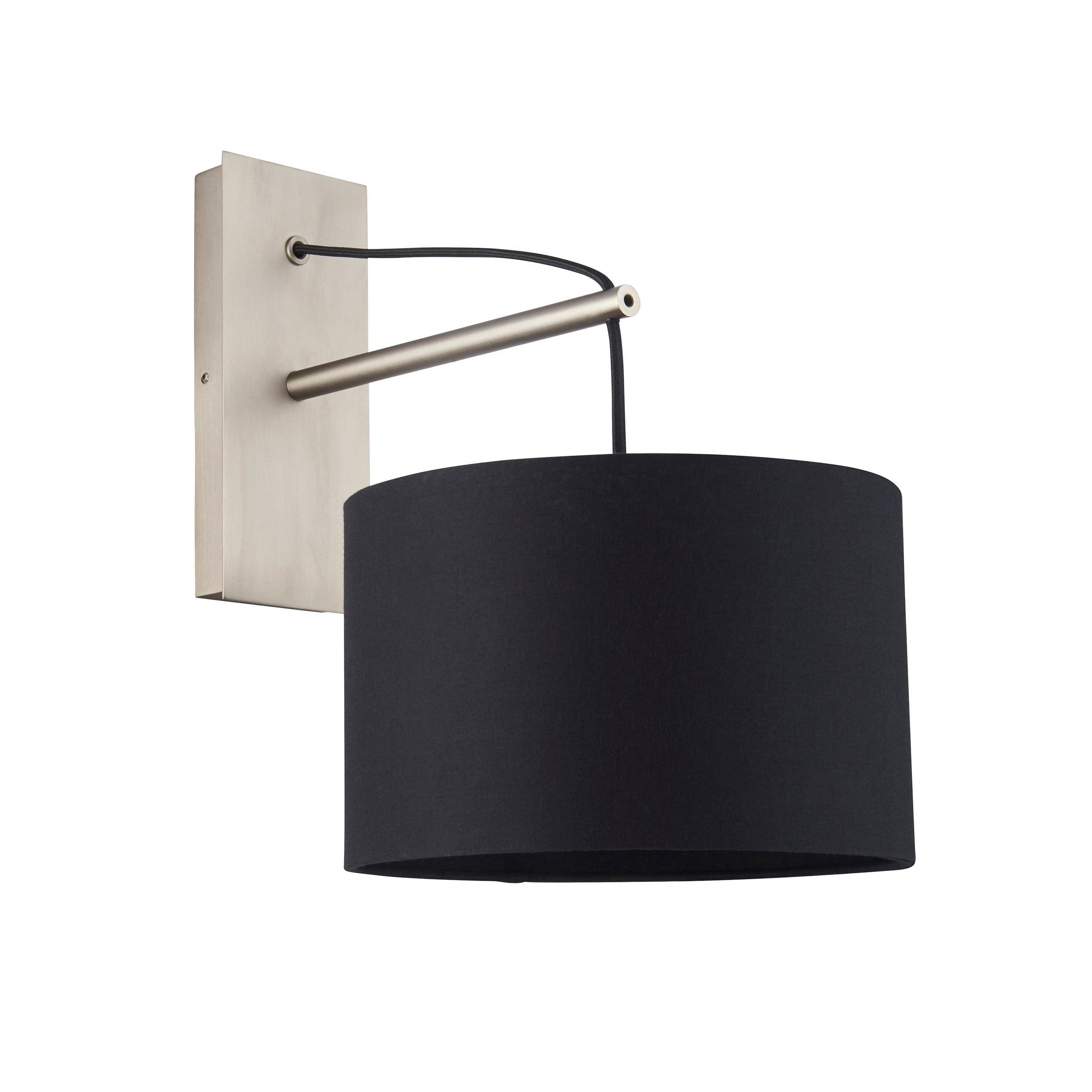 wimbledon matt nickel wall light with black shade close fitting image