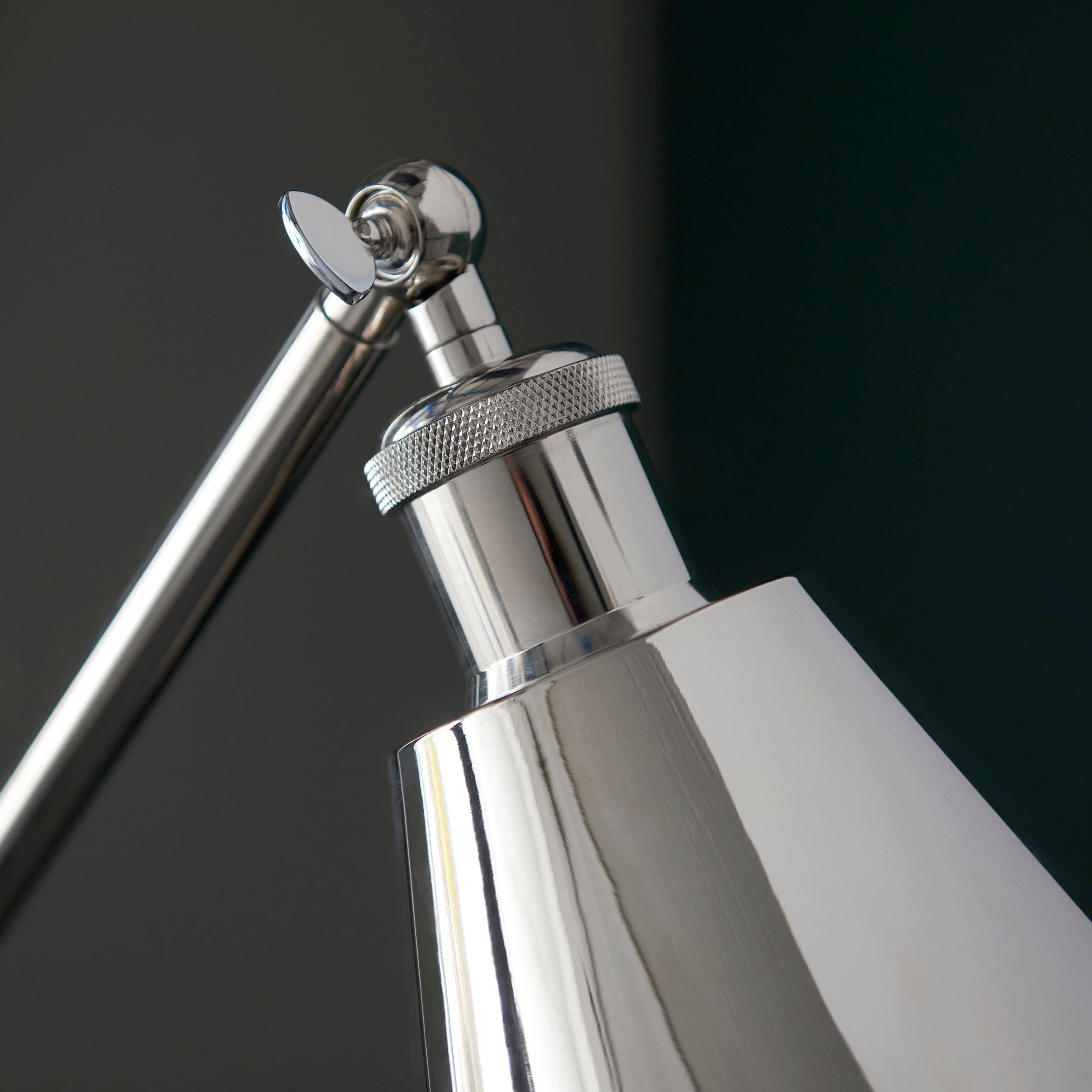 hal nickel modern floor lamp adjustable by Endon Lighting Bedroom Close Up Image