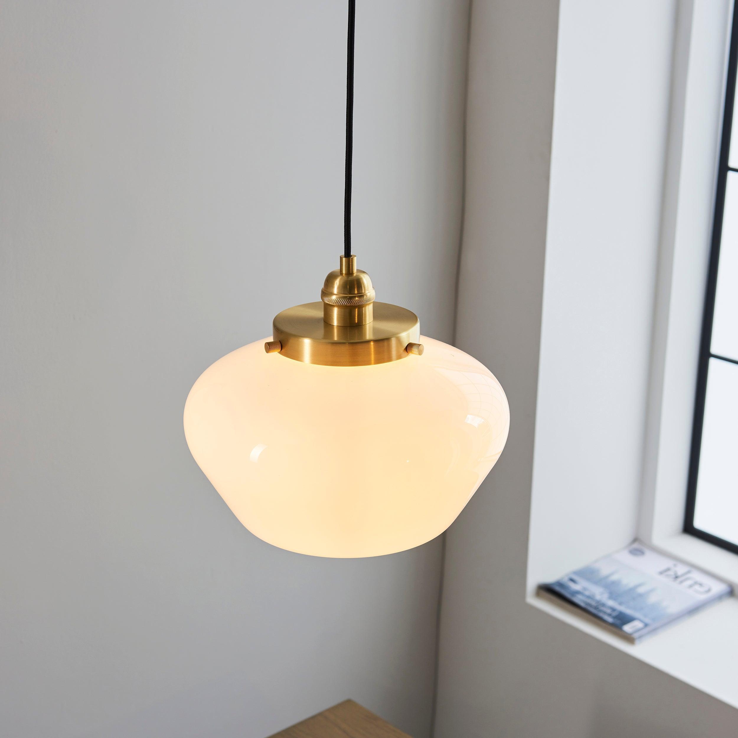 Westbourne Brass Pendant Ceiling Light - Opal Glass Shade-Ceiling Pendant Lights-Living Lights-5-Tiffany Lighting Direct